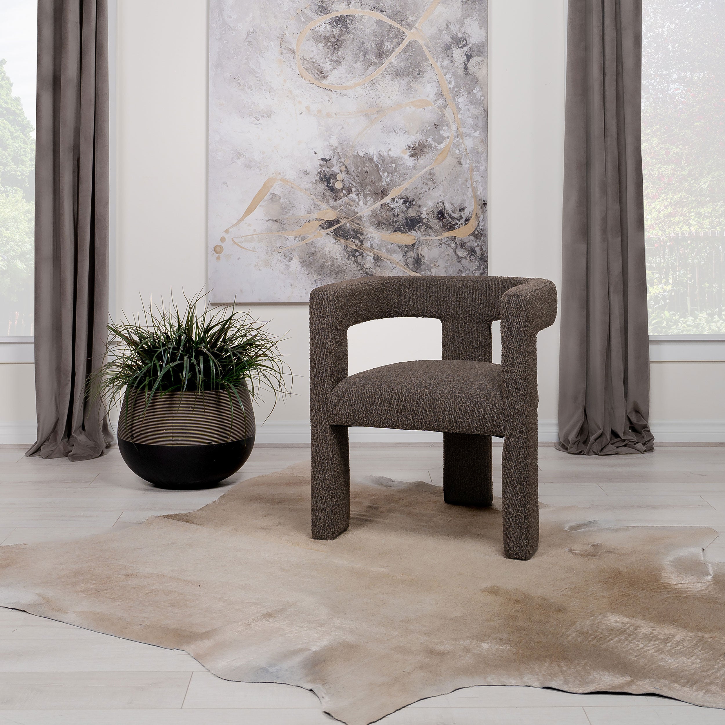 Petra Boucle Upholstered Accent Side Chair Chocolate Brown-