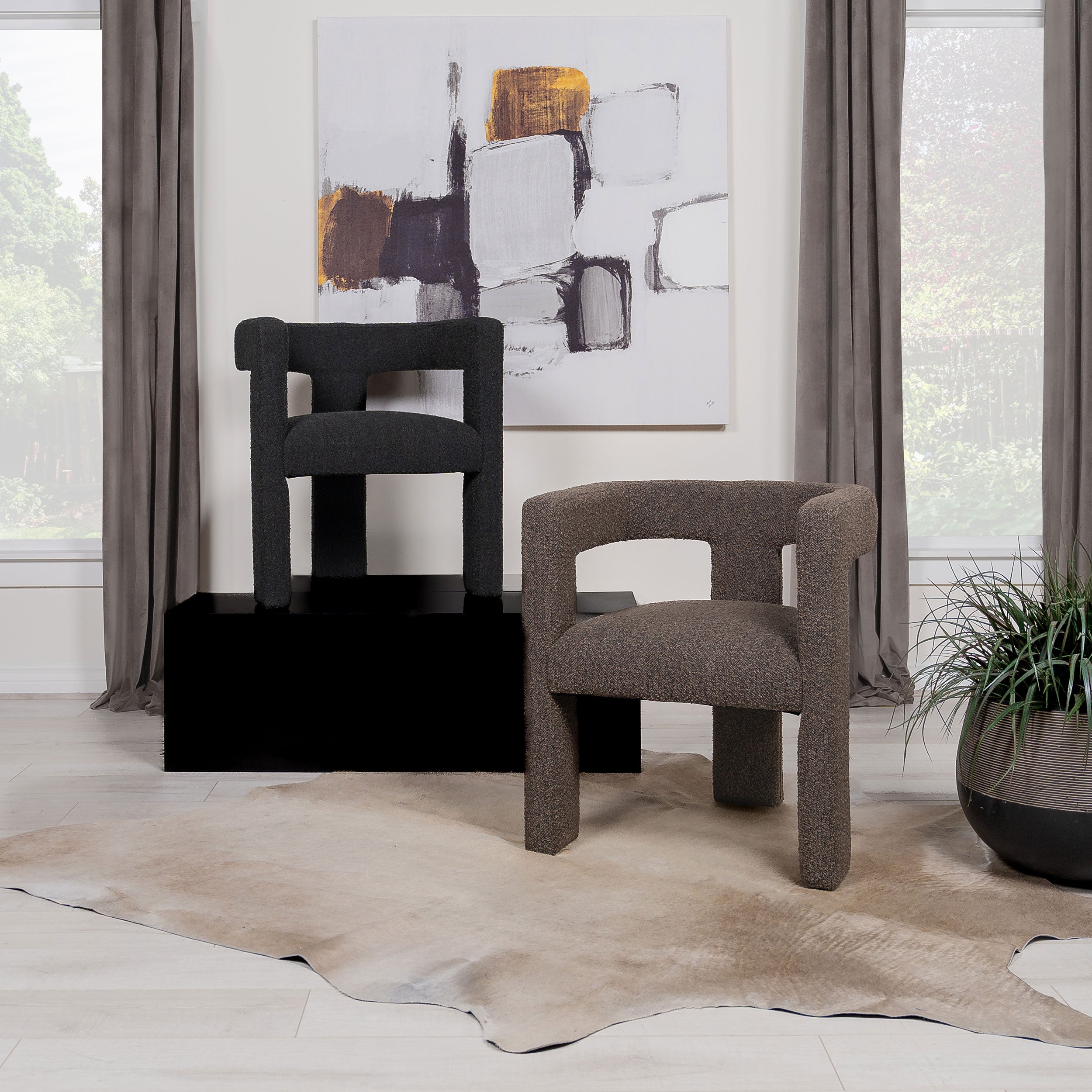 Petra Boucle Upholstered Accent Side Chair Black-