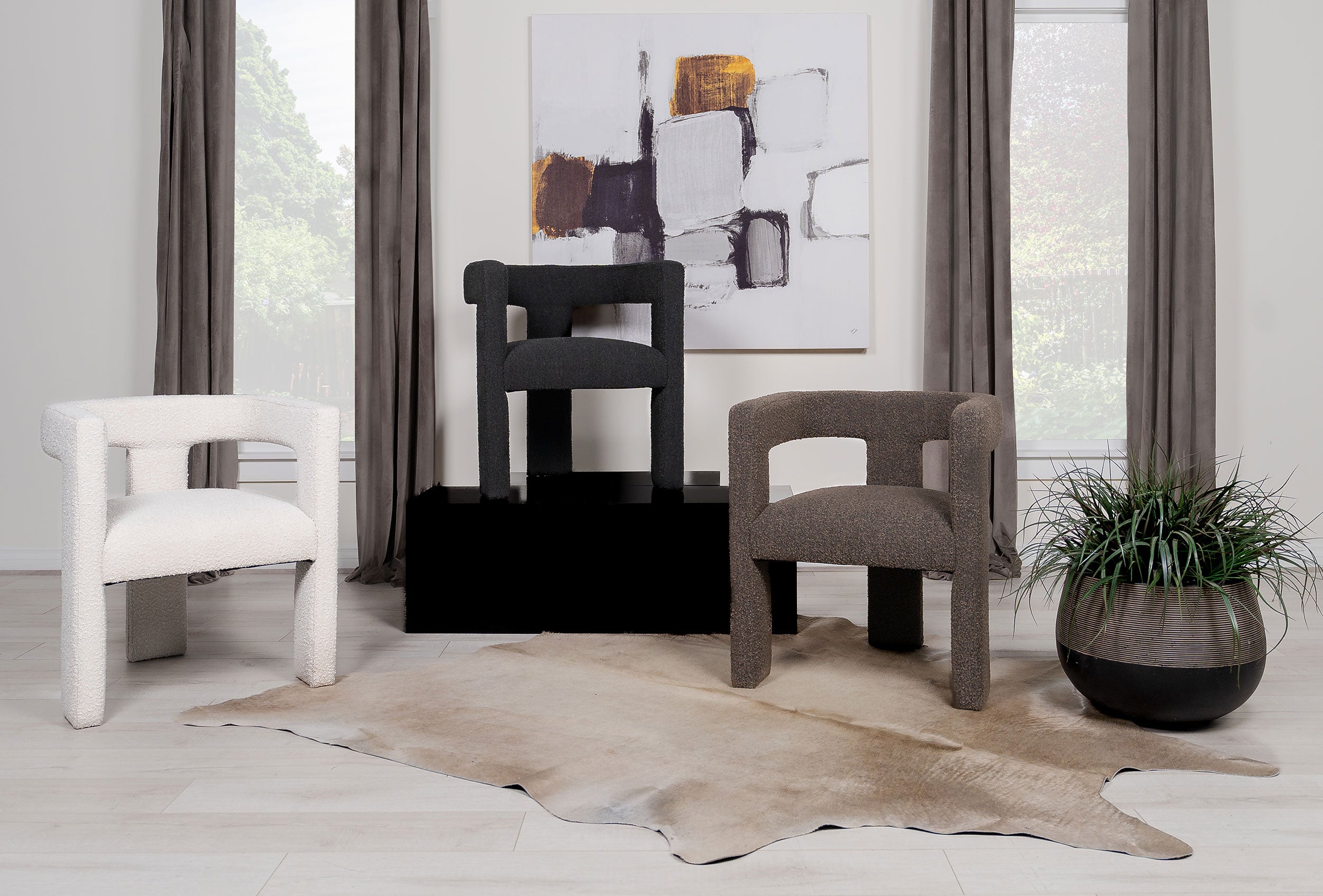 Petra Boucle Upholstered Accent Side Chair Black-