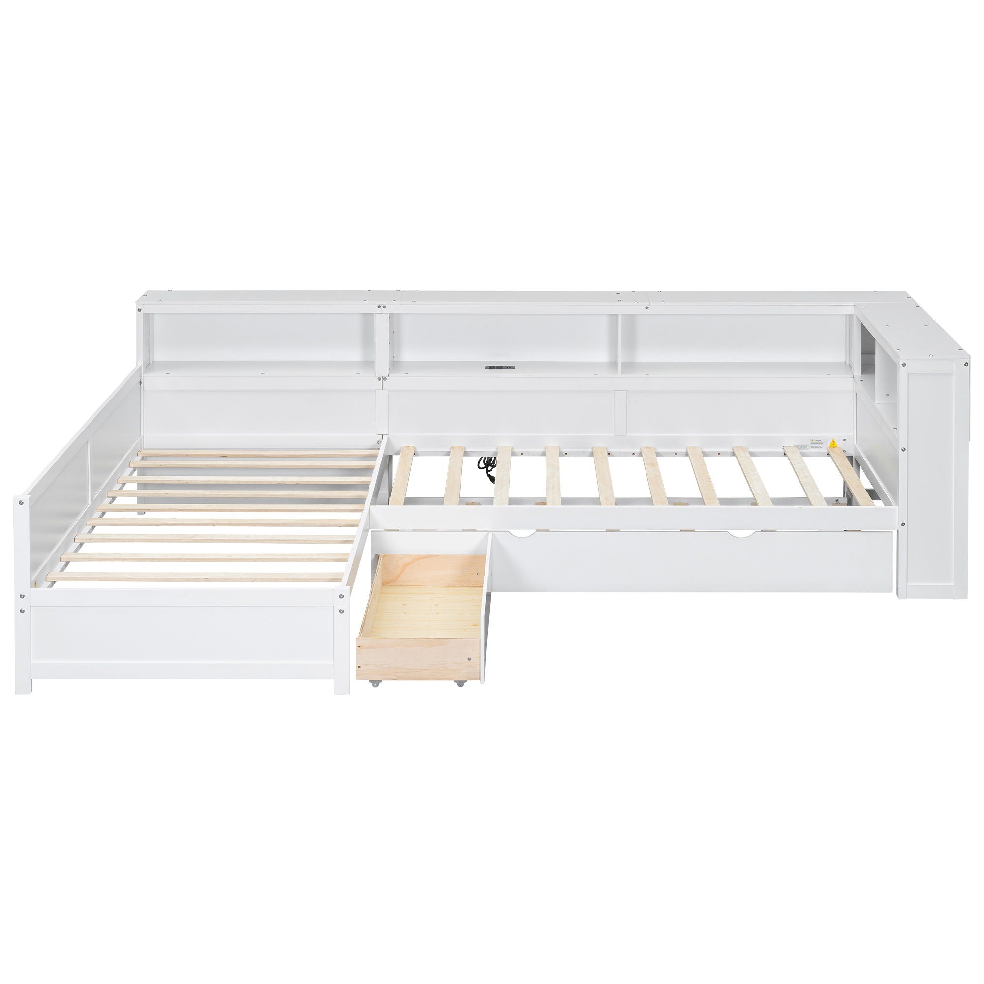 L Shaped Platform Bed With Trundle And Drawer