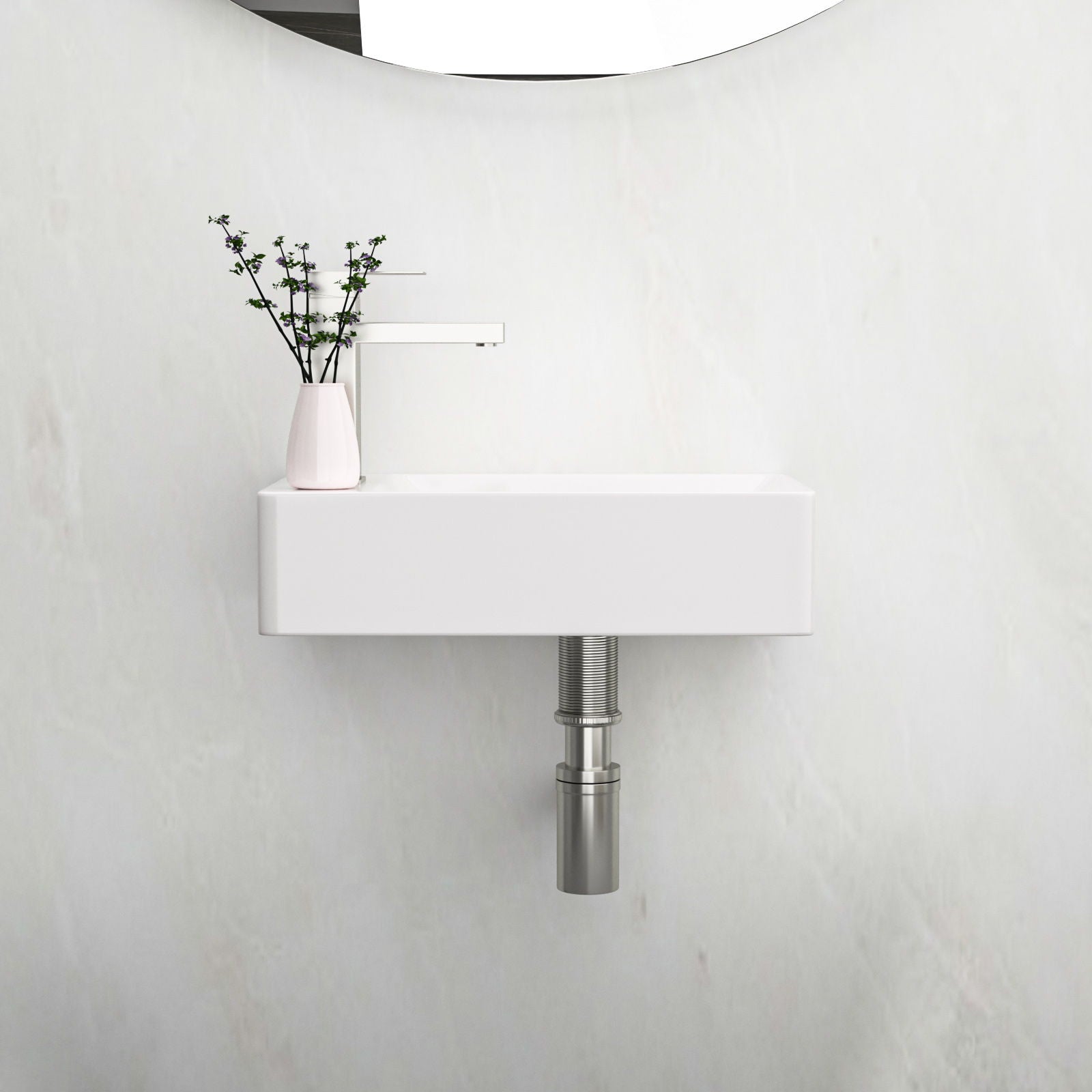 Modern Ceramic Rectangle Wall Mount Bathroom Sink With Single Faucet Hole
