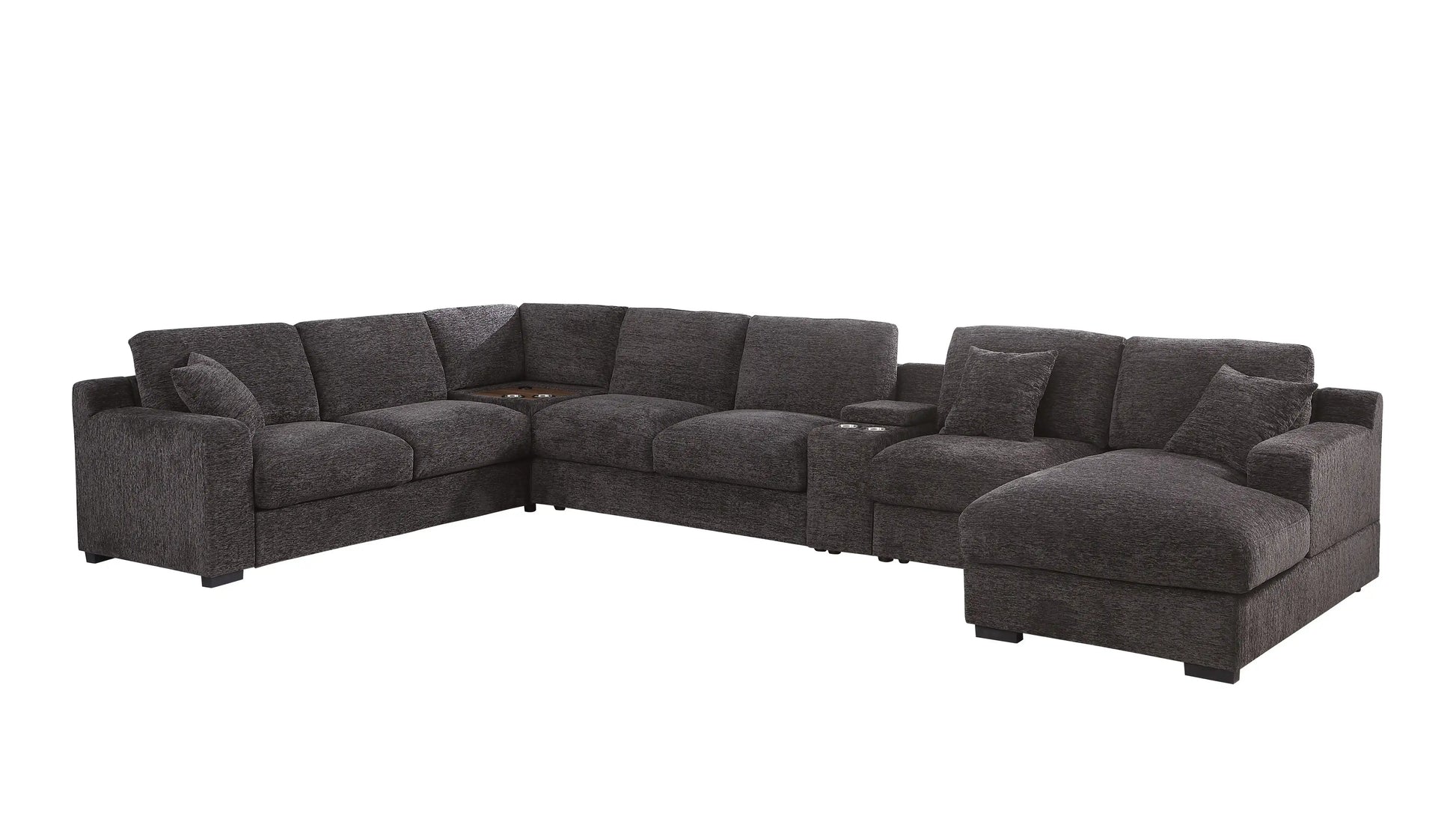 Celine - Chenille Fabric Corner Sectional Sofa With Right Facing Chaise, Cupholders, And Charging Ports - Gray - Best Buy Furniture