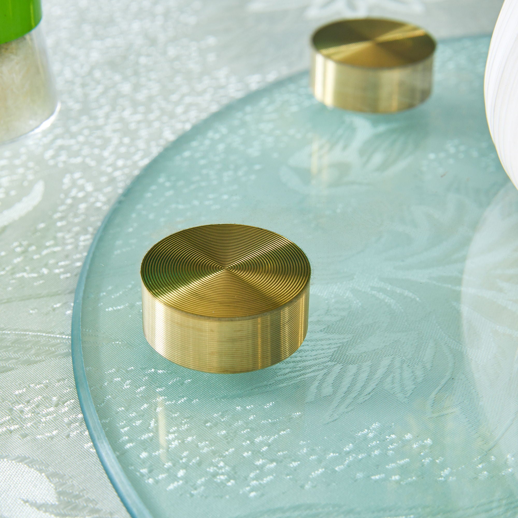 Double Layer Rotatable Round Glass Plate - Gold / Transparent