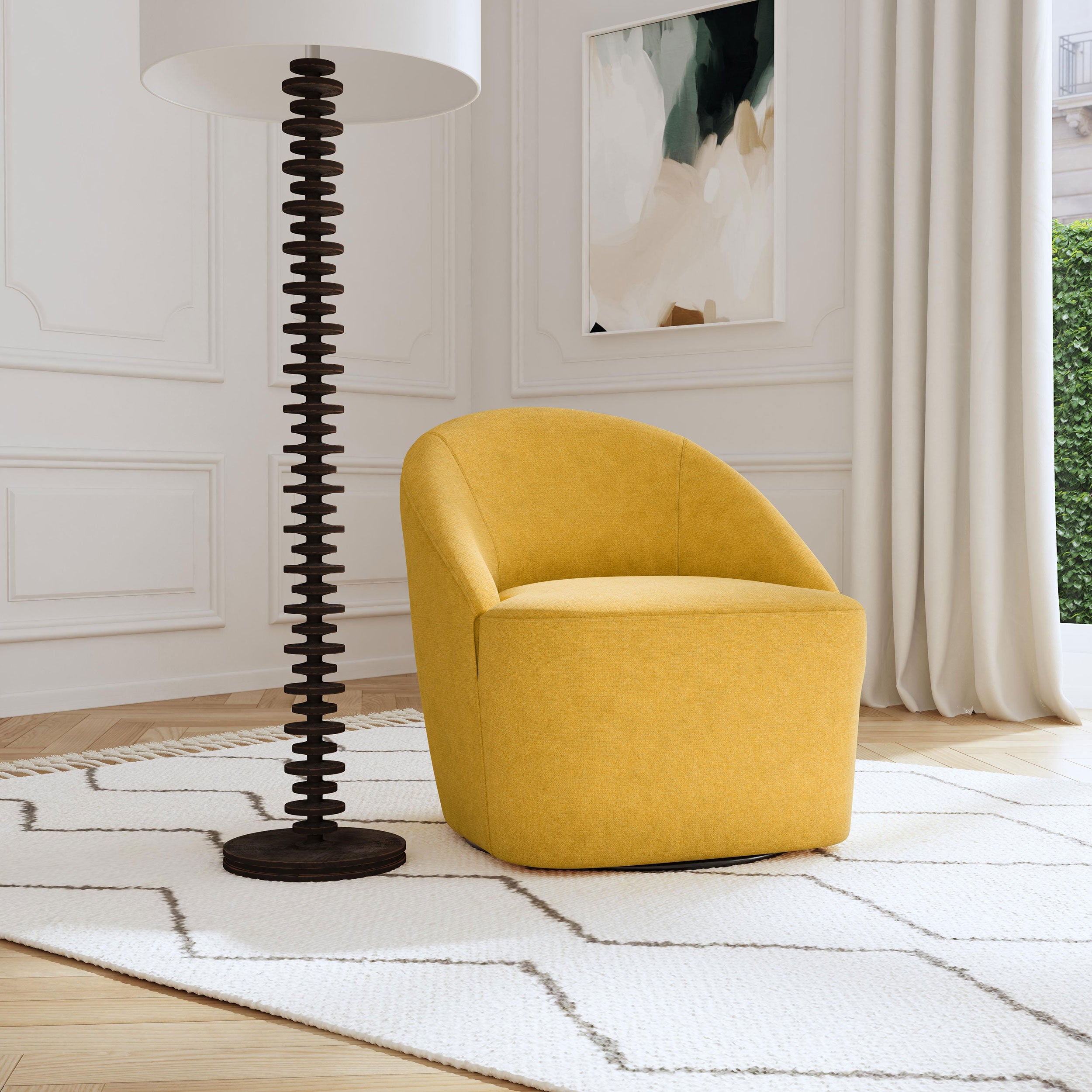 Leon Upholstered Barrel Accent Swivel Chair Mustard Yellow-