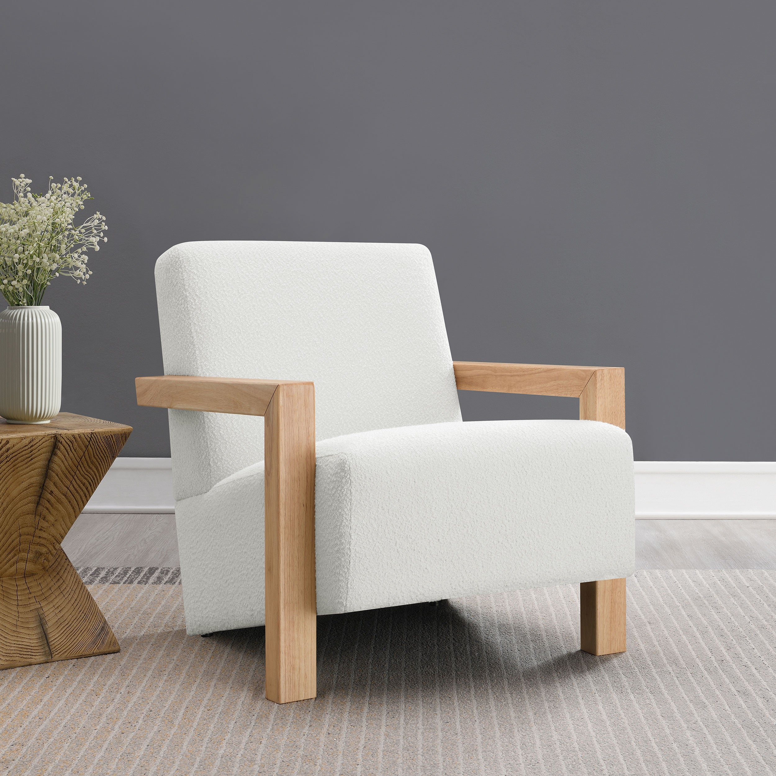 Fitzroy Boucle Upholstered Accent Arm Chair Ivory-