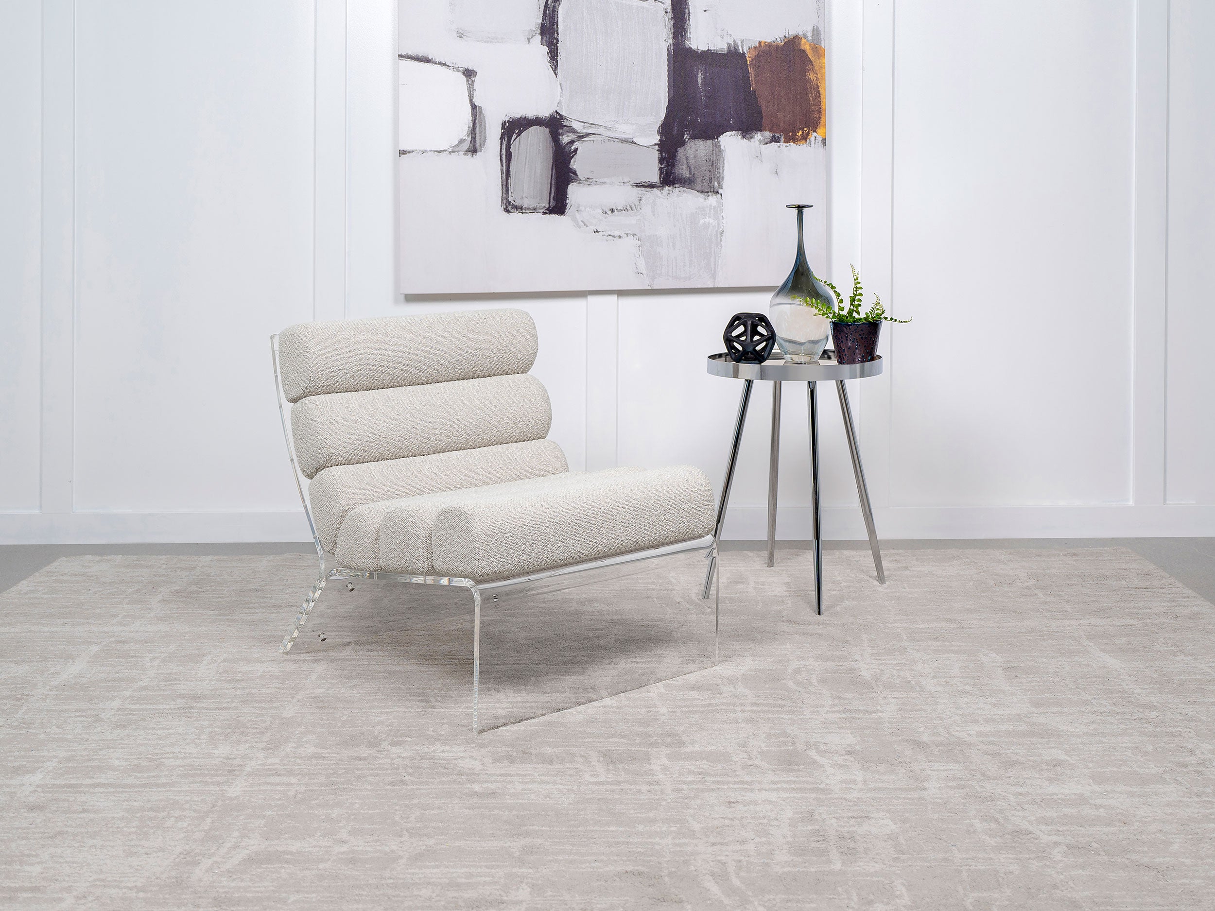 Serreta Boucle Upholstered Armless Acrylic Chair Ivory-