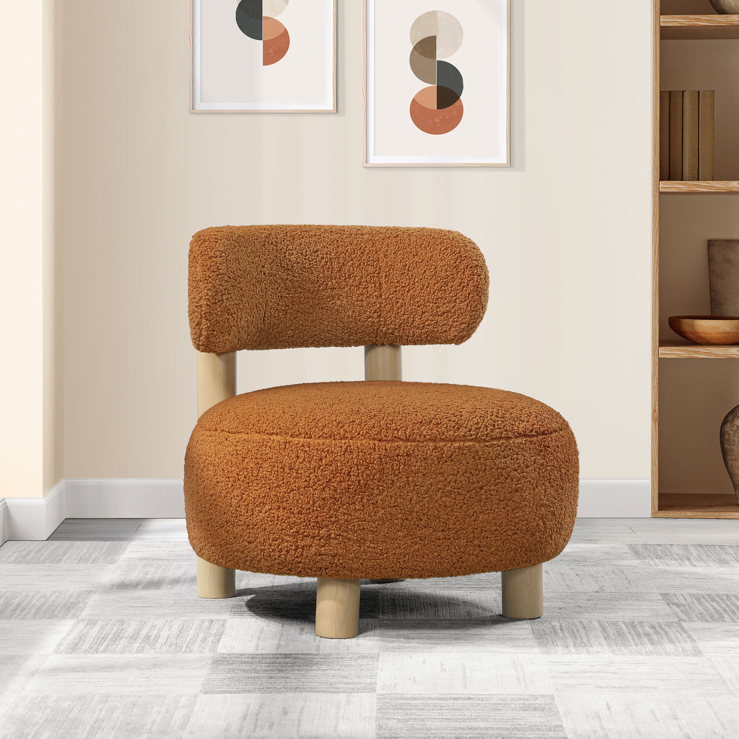Zonie Boucle Upholstered Barrel Back Accent Chair Orange-