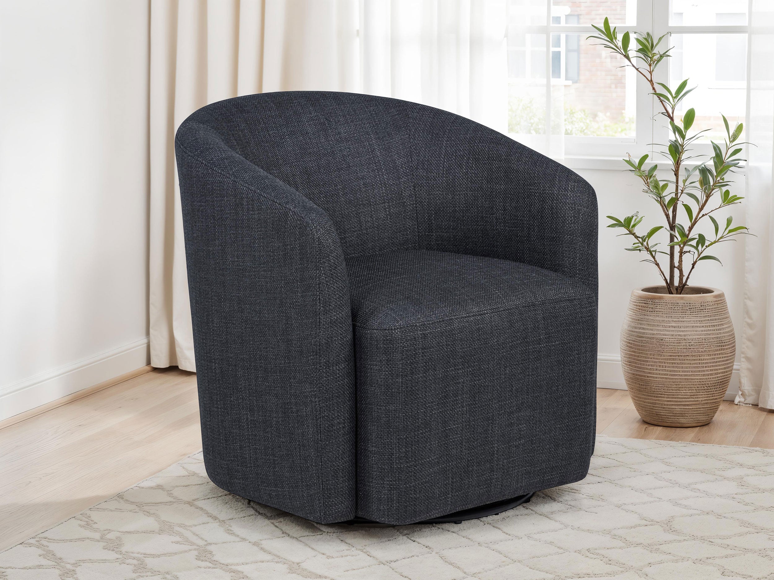 Mossbrook Fabric Upholstered Swivel Accent Chair Anthracite-