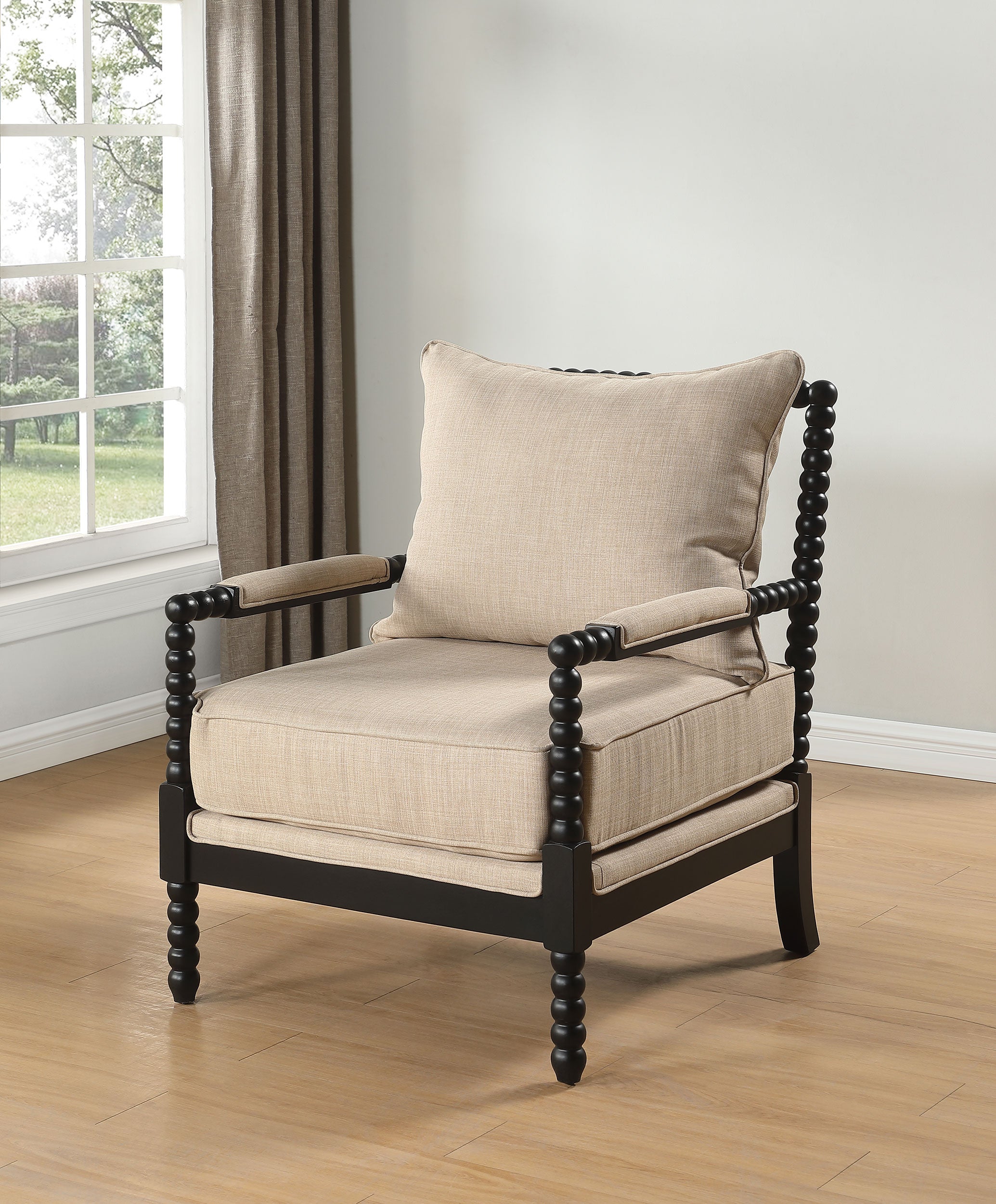Blanchett Upholstered Bobbin Accent Chair Beige and Black-
