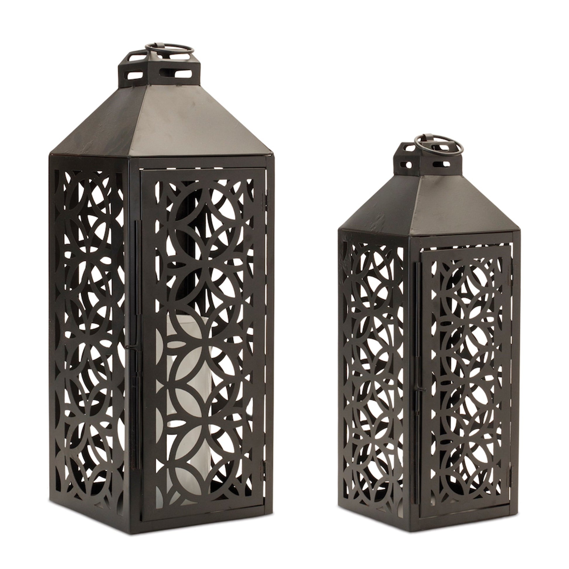 Ornate-Geometric-Metal-Lantern-(Set-of-2)-Outdoor-Lighting