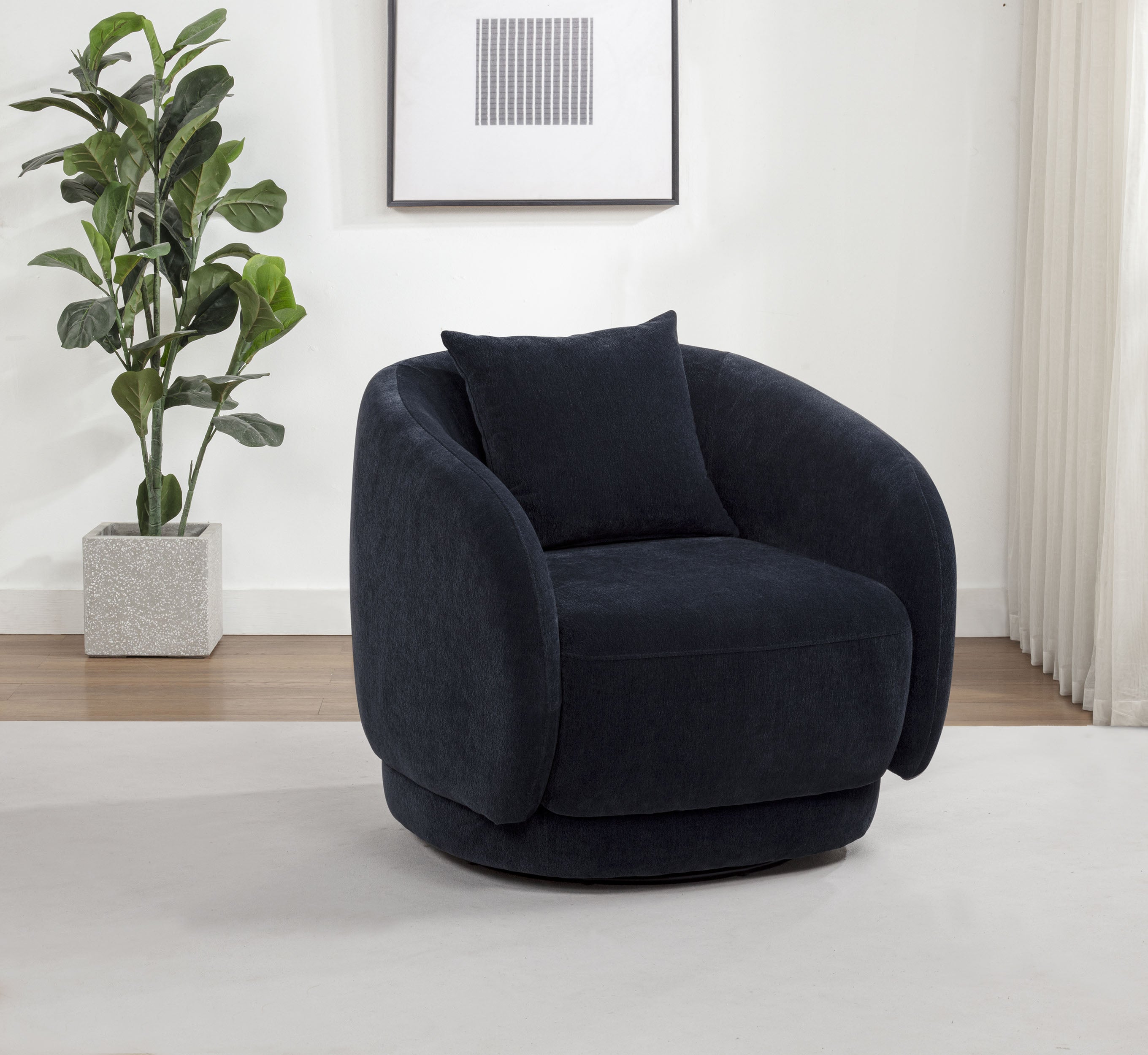 Arnaud Chenille Upholstered Swivel Accent Chair Navy-