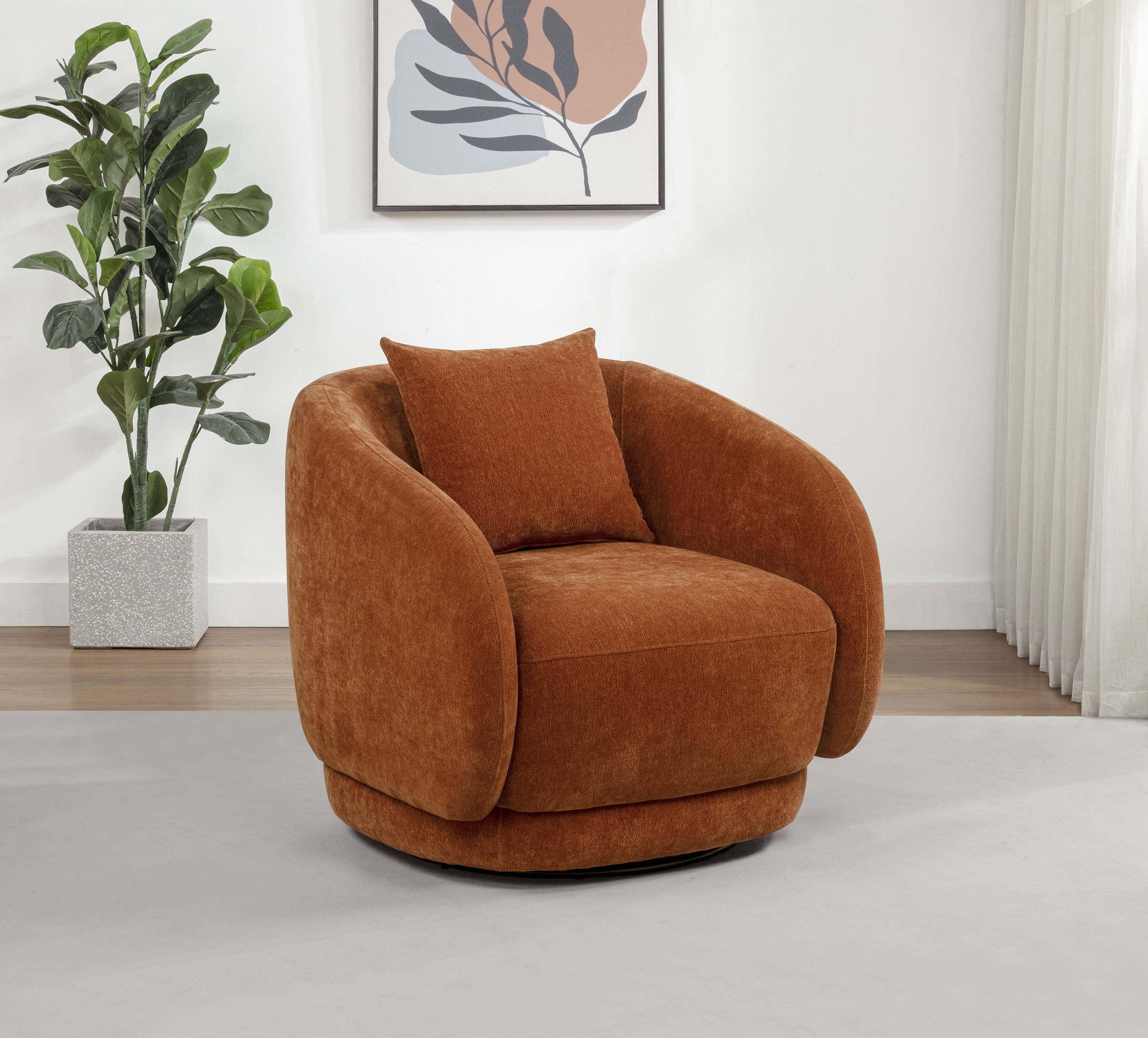 Arnaud Chenille Upholstered Swivel Accent Chair Burnt Orange-