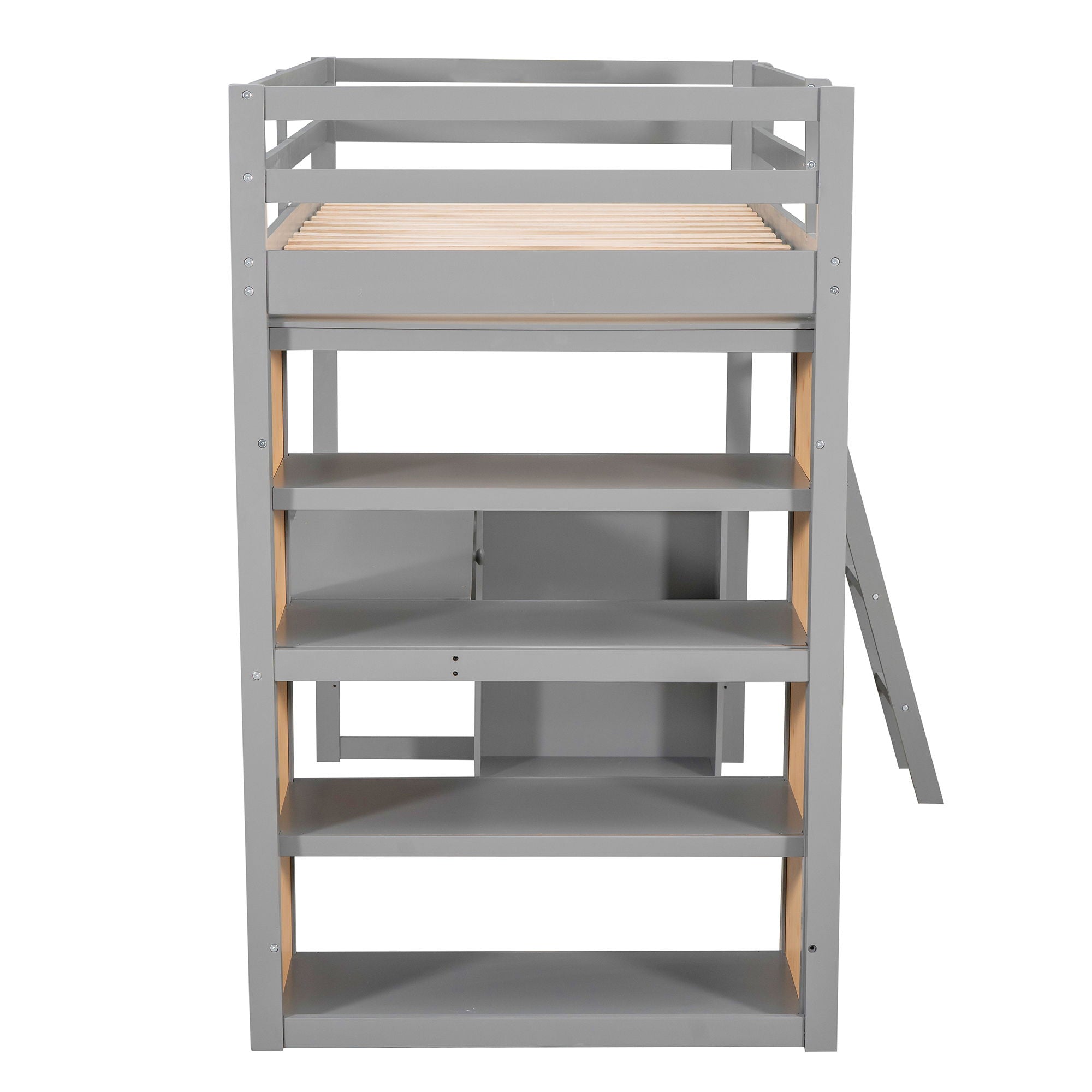Loft Bed With Ladder, Shelves, And Desk