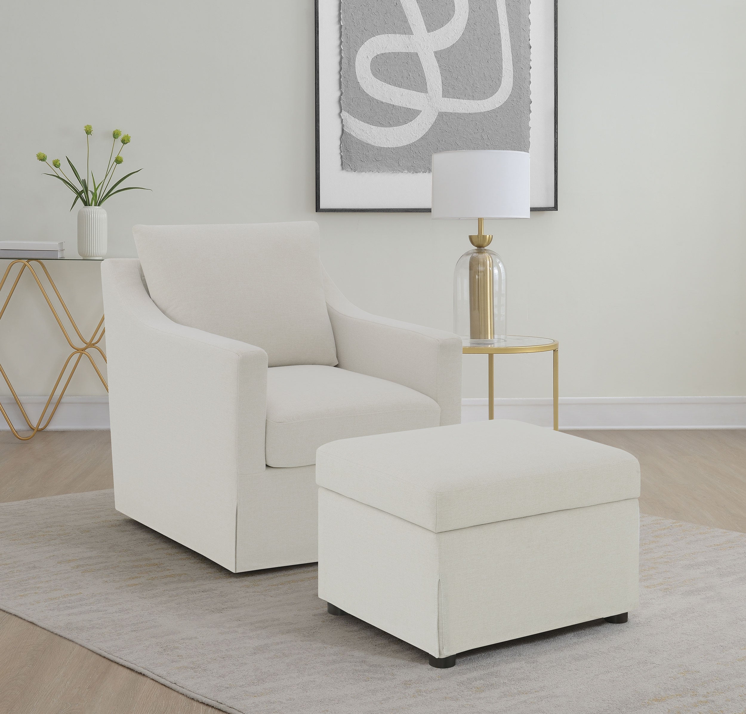 Winter Upholstered Sloped Arm Accent Swivel Chair Beige-