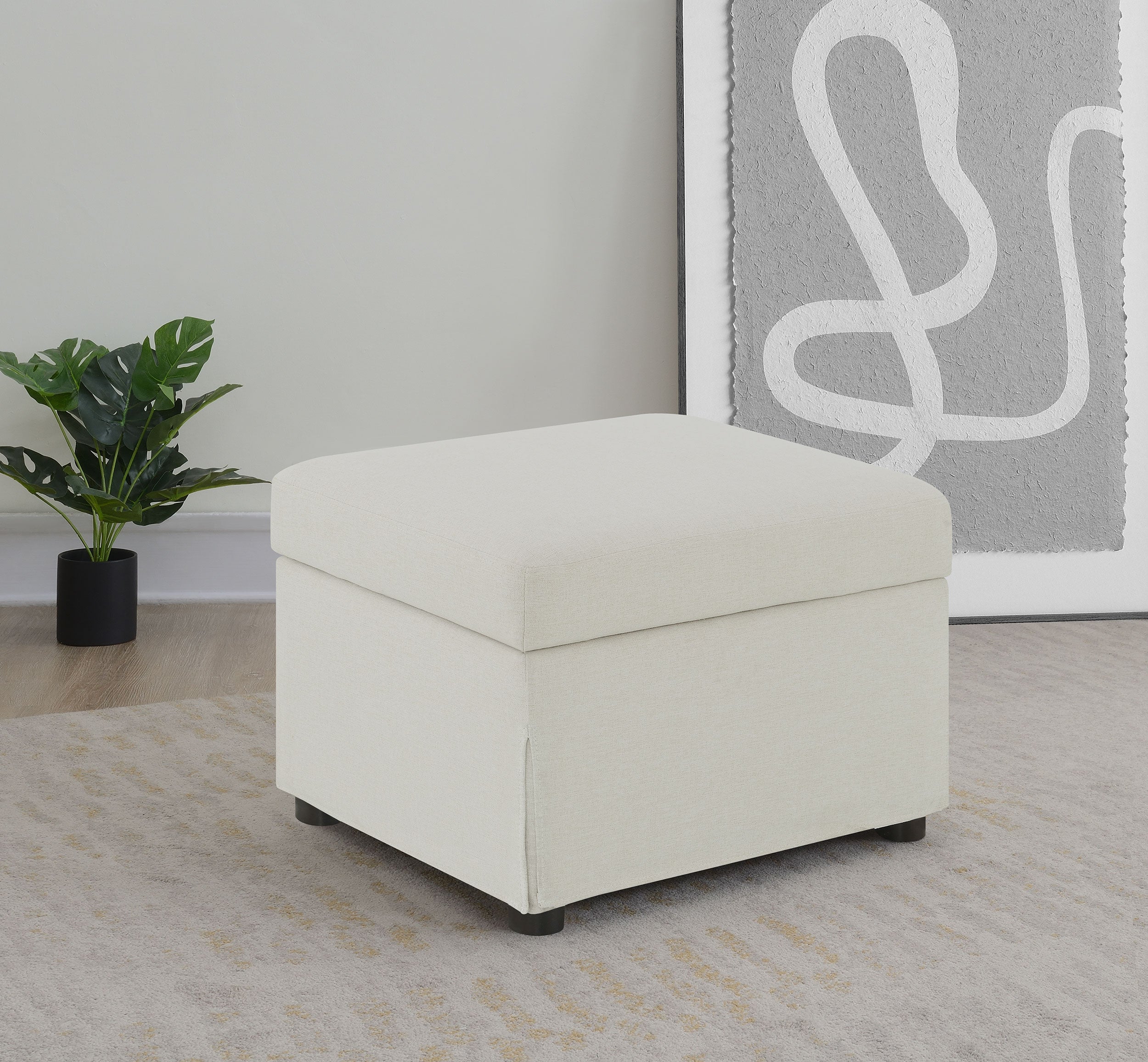 Winter Upholstered Hydraulic Lift Top Storage Ottoman Beige-