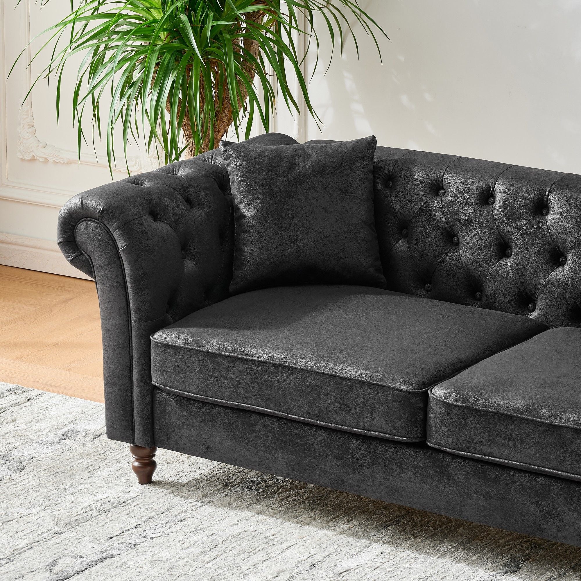 Chesterfield Loveseat, High Tech Fabric Roll Armrest