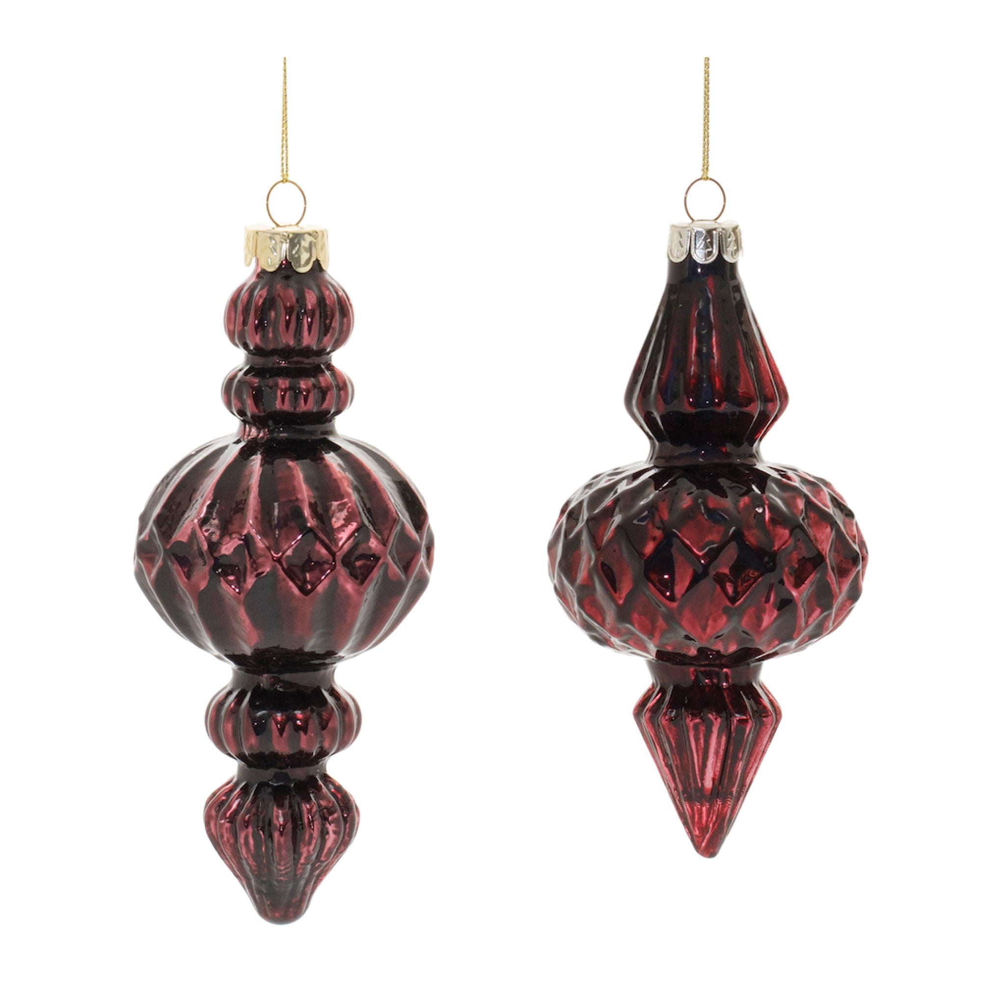 Burgandy-Harlequin-Glass-Finial-Ornament-(Set-of-6)-Christmas-Ornaments