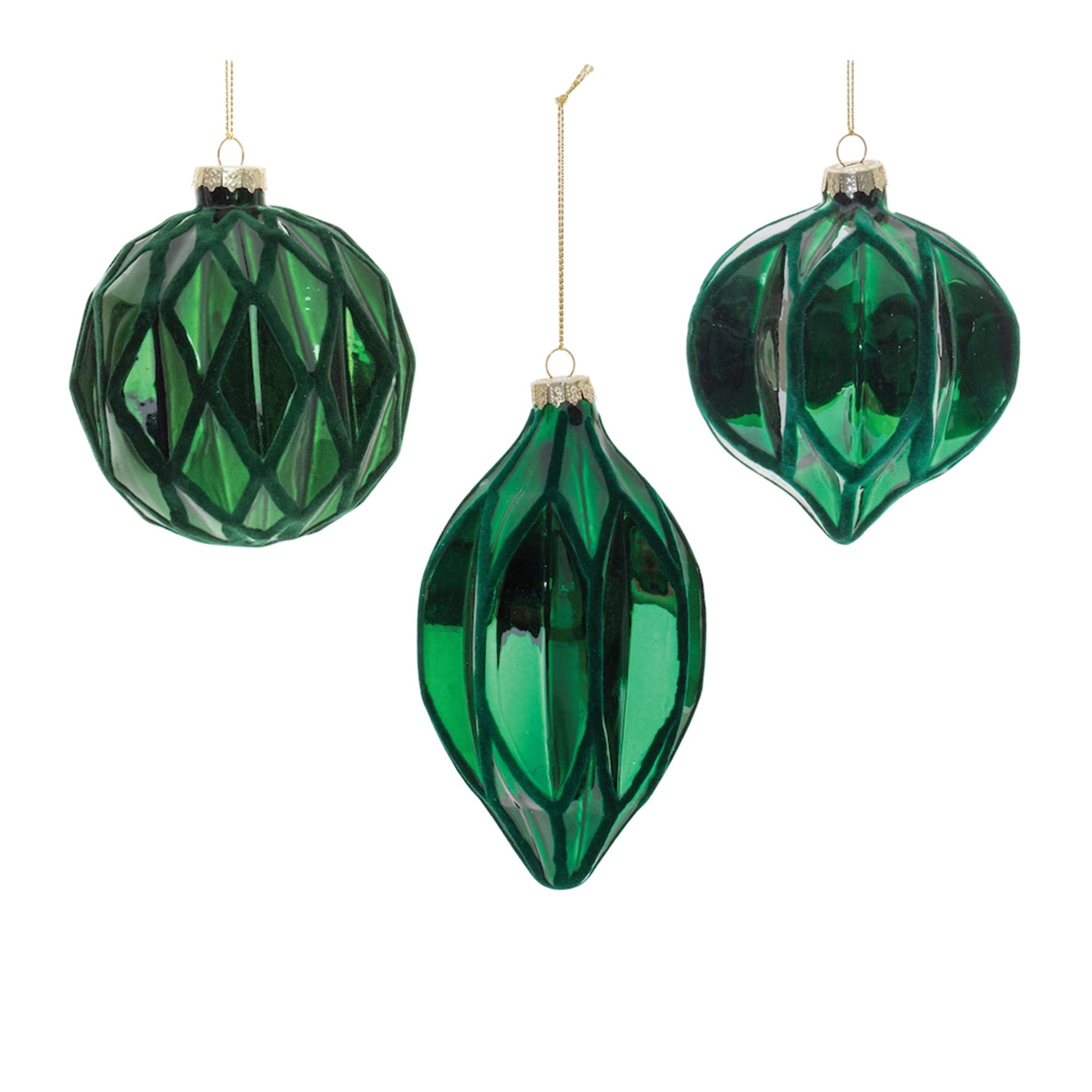 Green-Textured-Harlequin-Glass-Ornament-(Set-of-6)-Christmas-Ornaments