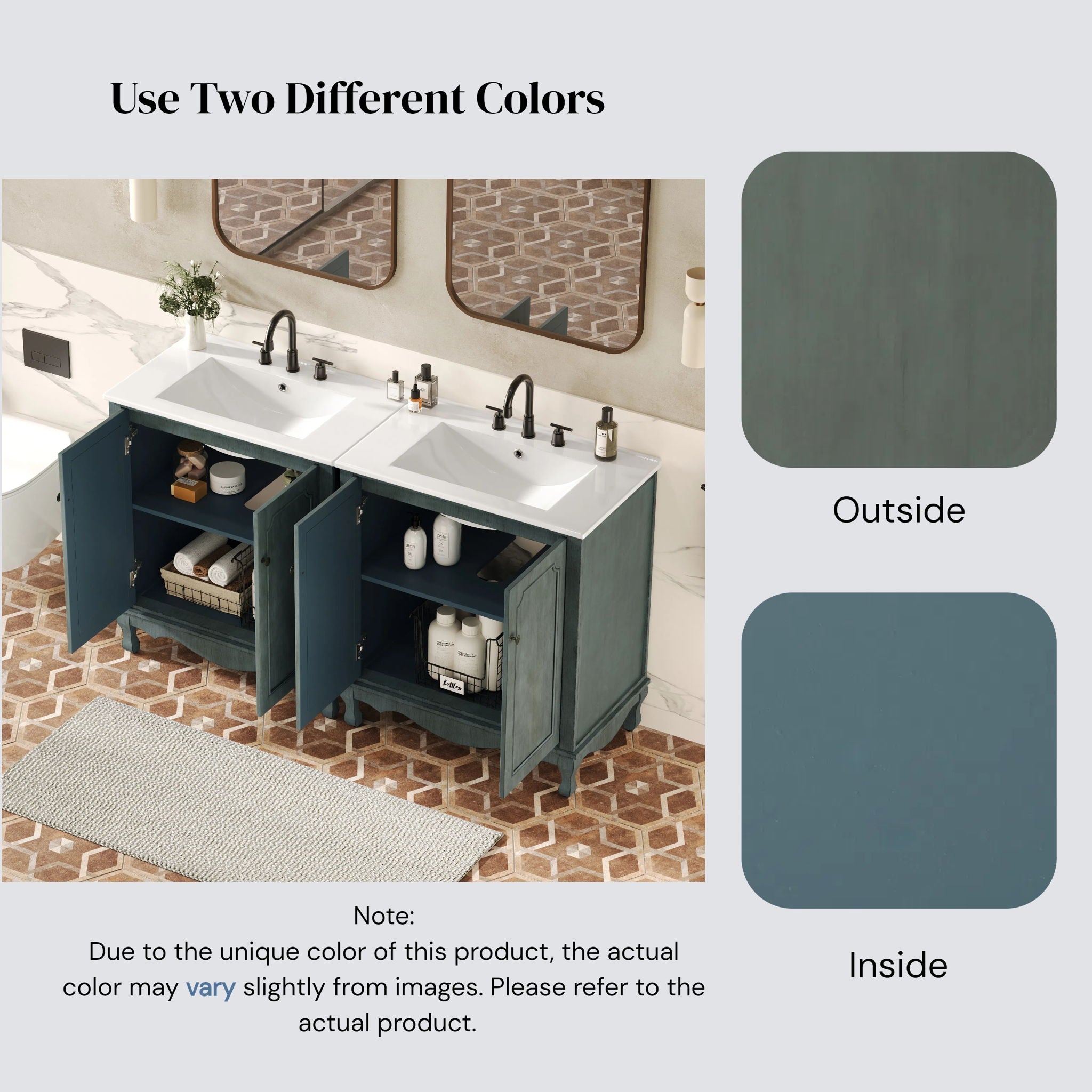 Vintage Double Sink Bathroom Vanity Set With Ceramic Sinks