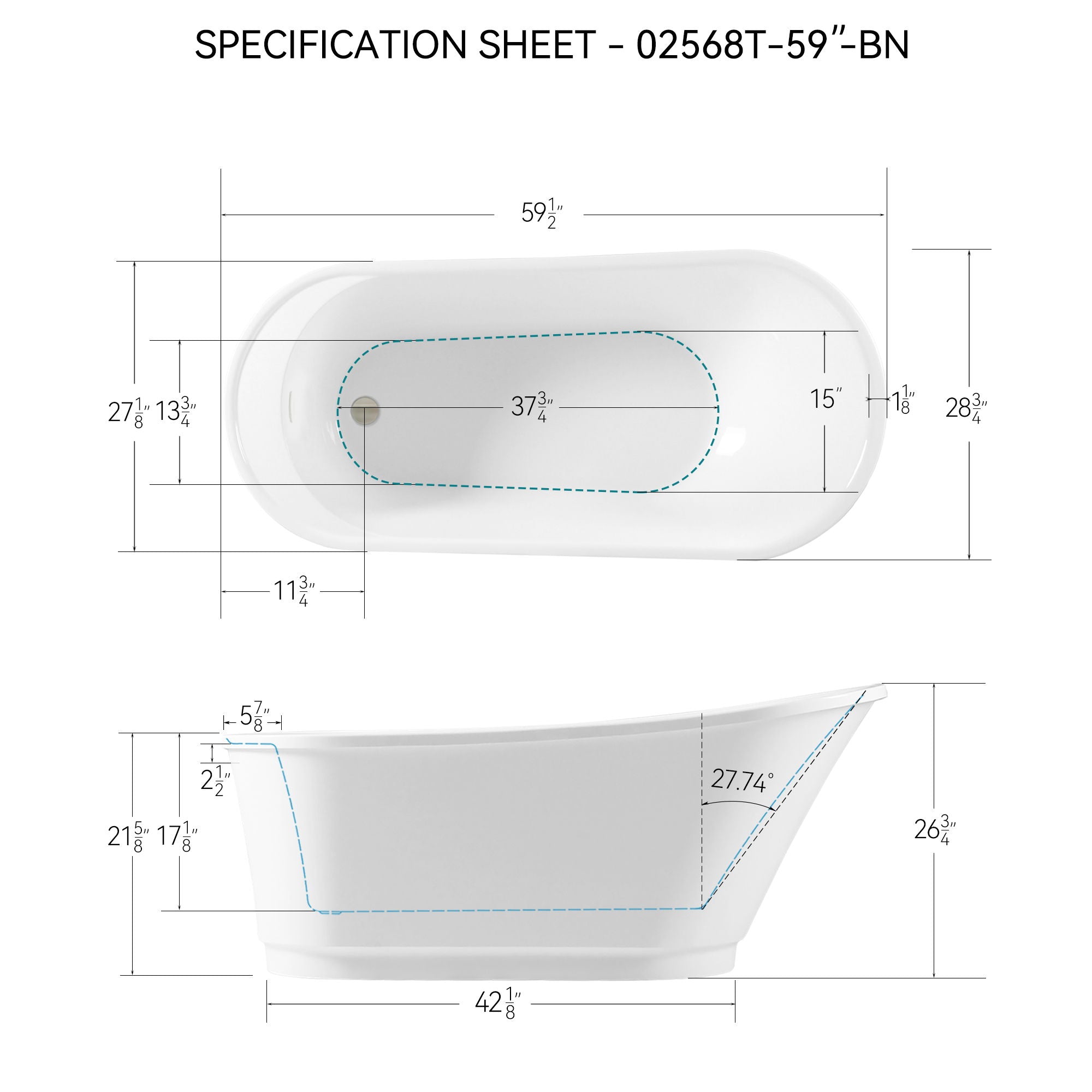 Freestanding Bathtub Modern Stand Alone Soaking Bathtub - Brushed Nickel Drain And Minimalist Linear Design Overflow Included, Cupc Certified - White