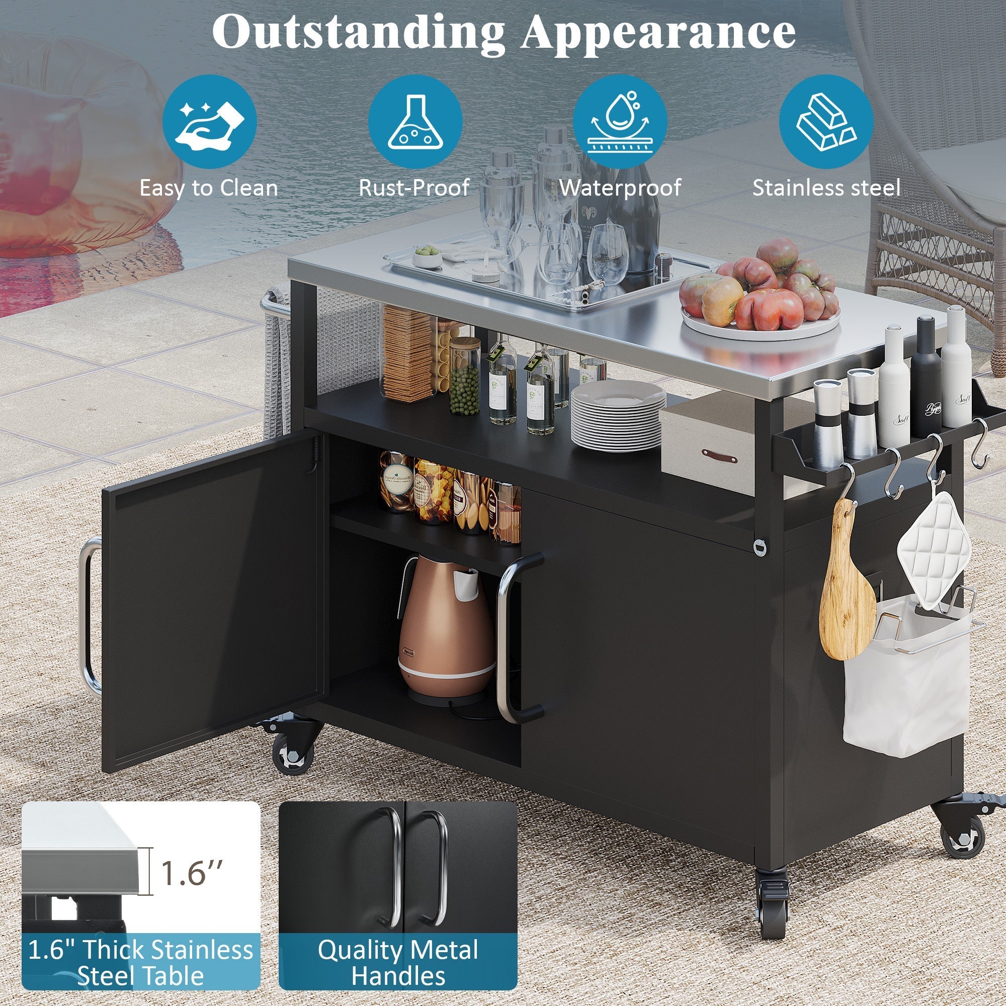 K&K 54.5" Outdoor Kitchen Island with Stainless Steel Tabletop
