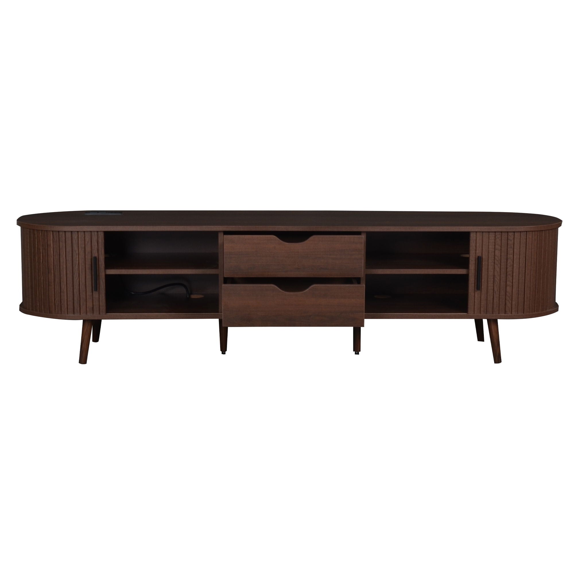 TV Stand For 70" TV, Console With Tambour Doors, Drawers And Built In Power Outlet - Dark Brown