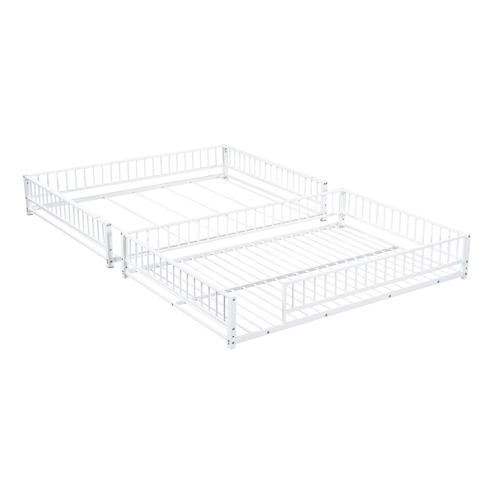 Bunk Bed Frame With Ladder And Safety Guardrails