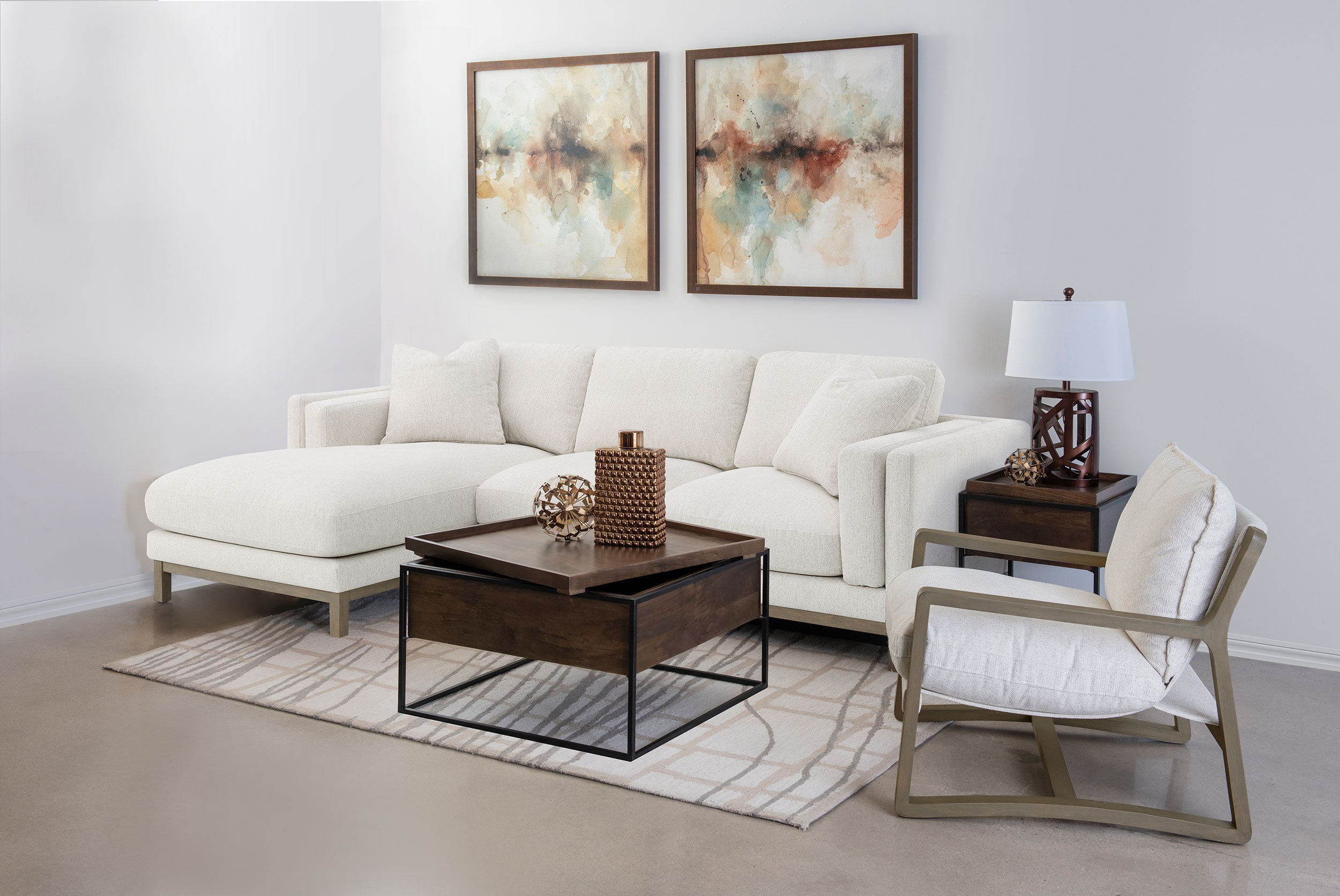 Geneva Boucle Upholstered Wood Arm Accent Chair Sand-
