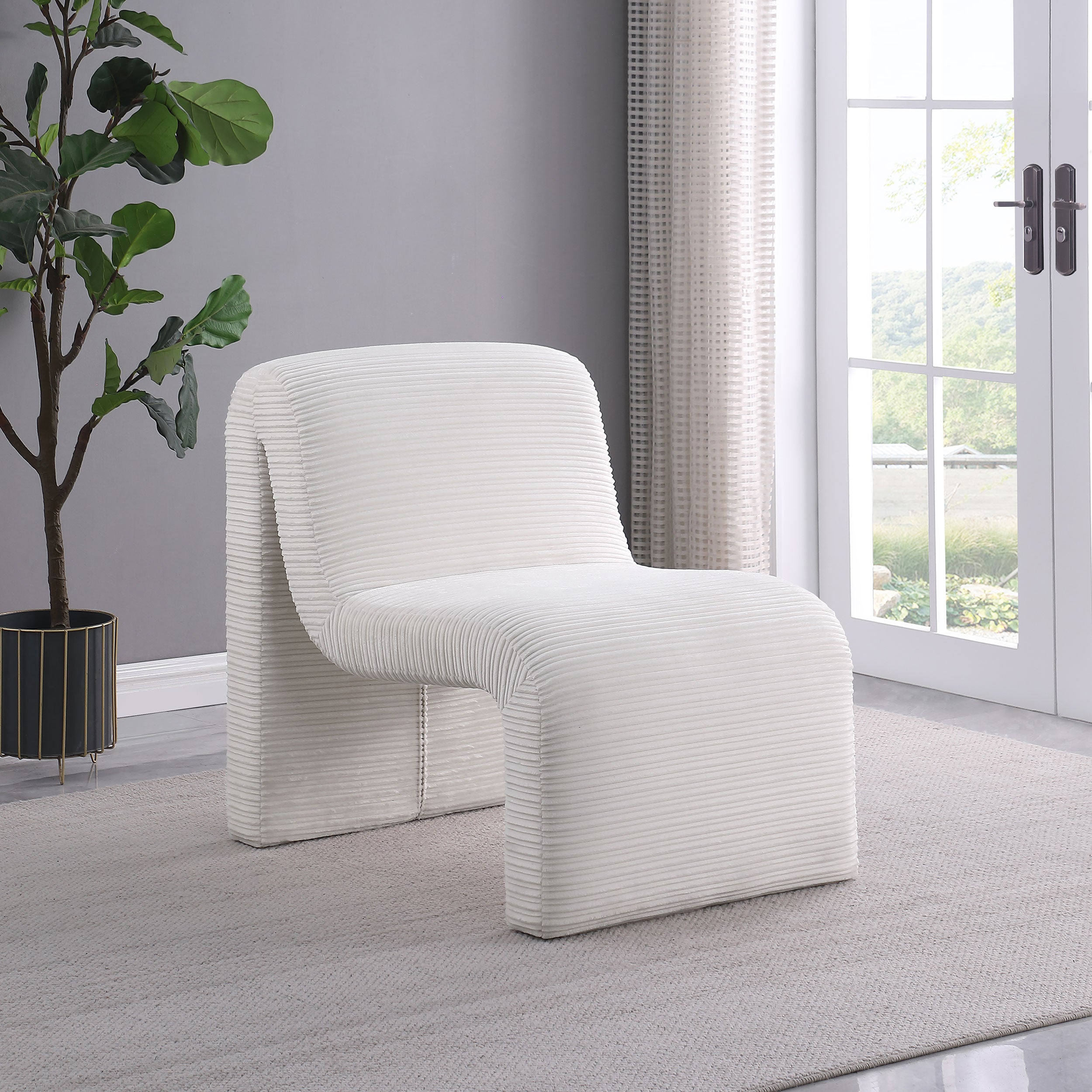Drayton Upholstered Curved Armless Accent Chair Ivory-