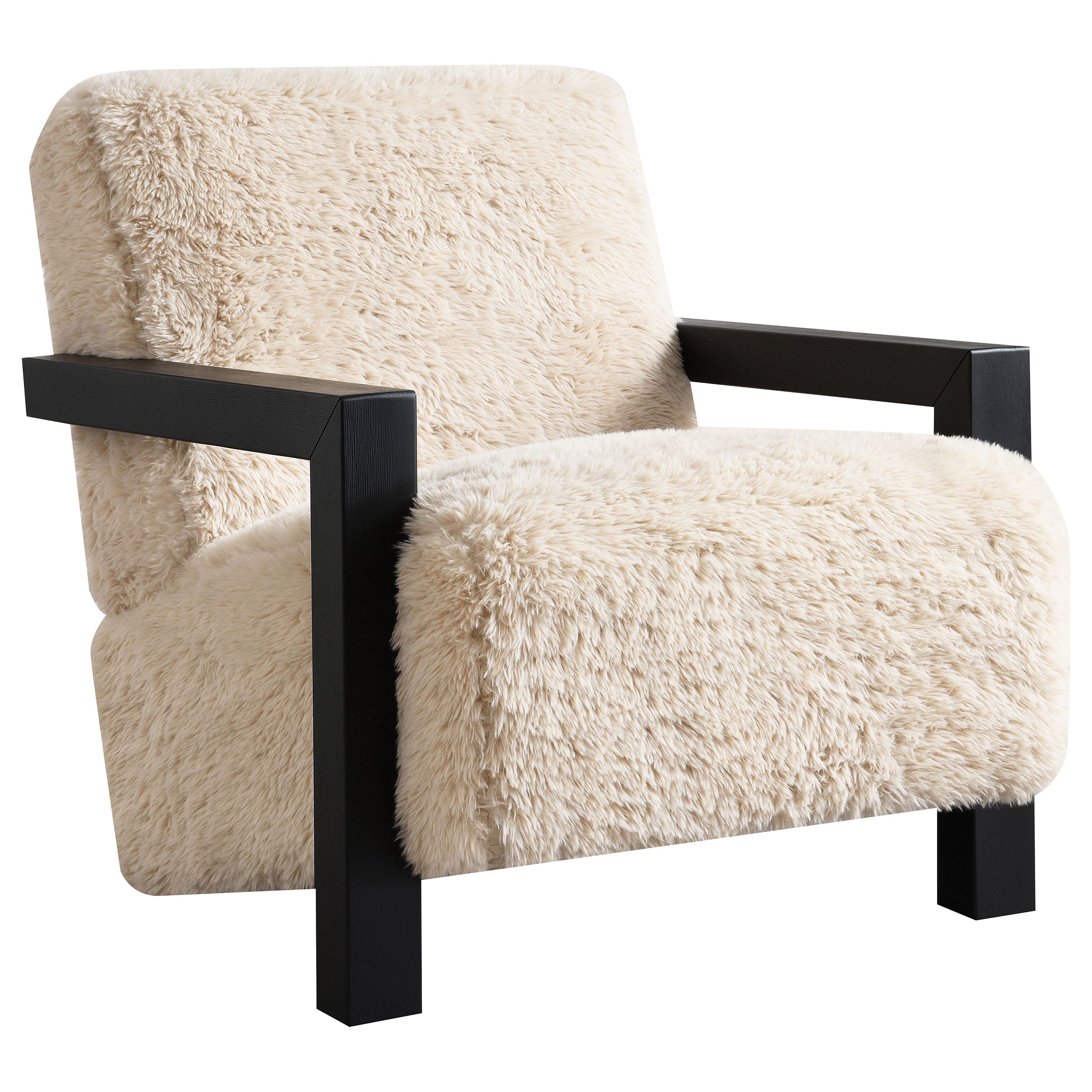 Fitzroy Faux Fur Upholstered Chair Solid Wood Arms Latte-