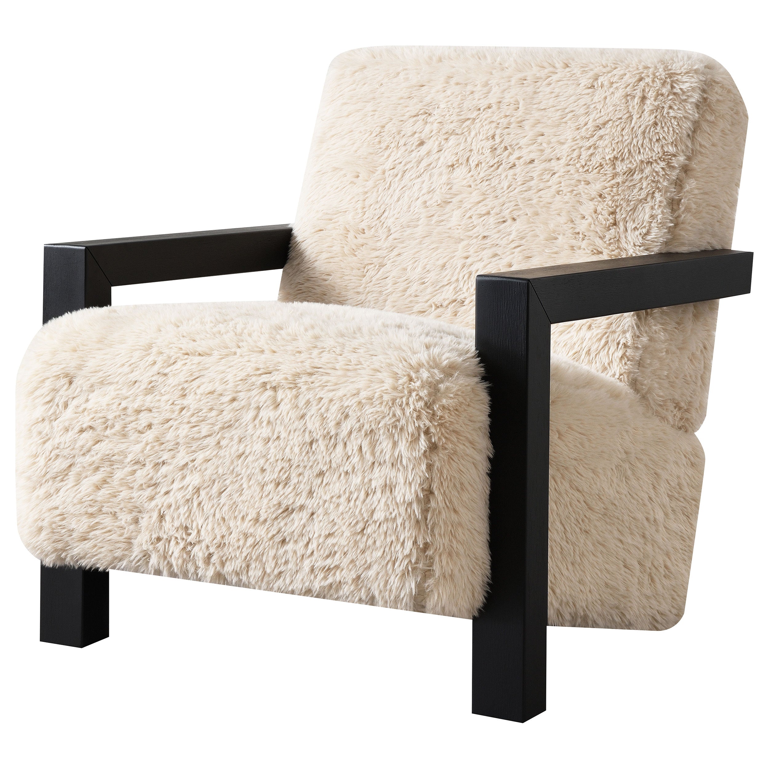 Fitzroy Faux Fur Upholstered Chair Solid Wood Arms Latte-