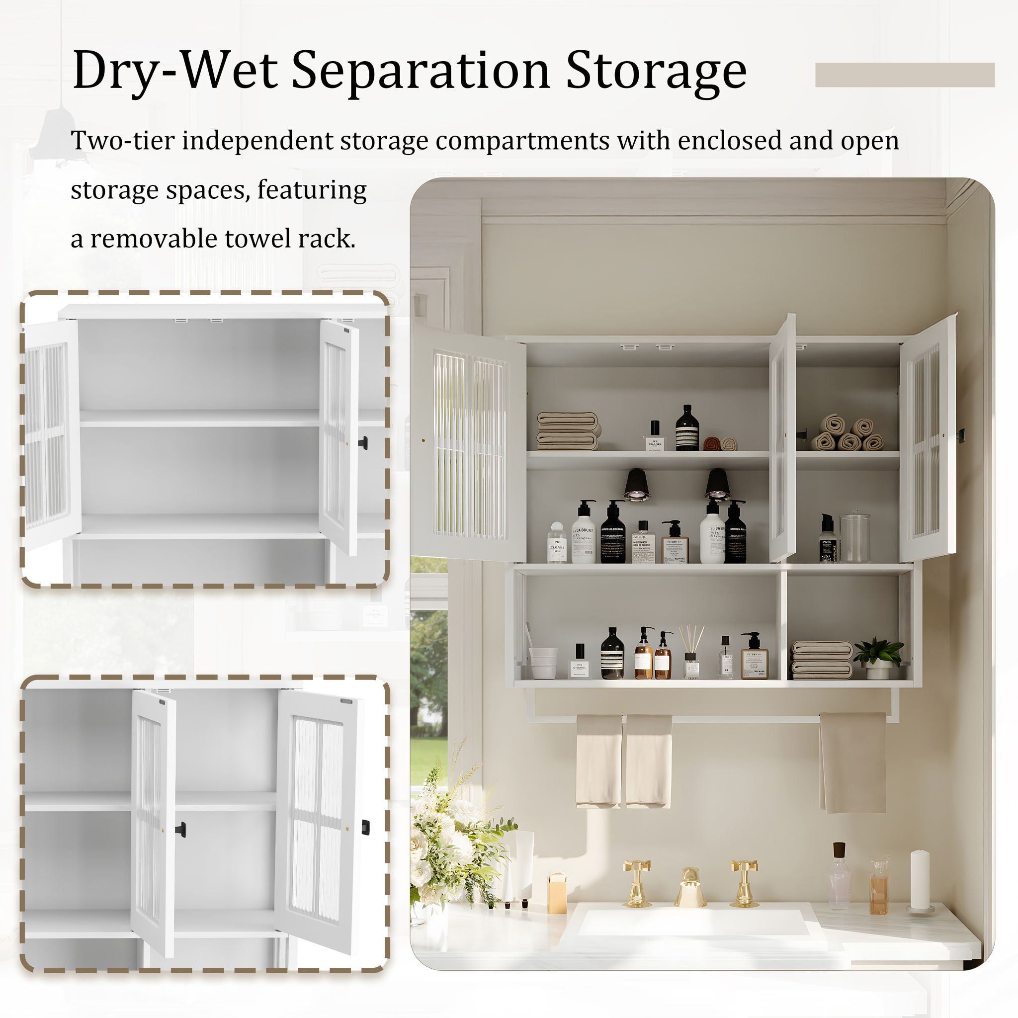 3 Door Wall Cabinet With Glass Door And Towel Bar