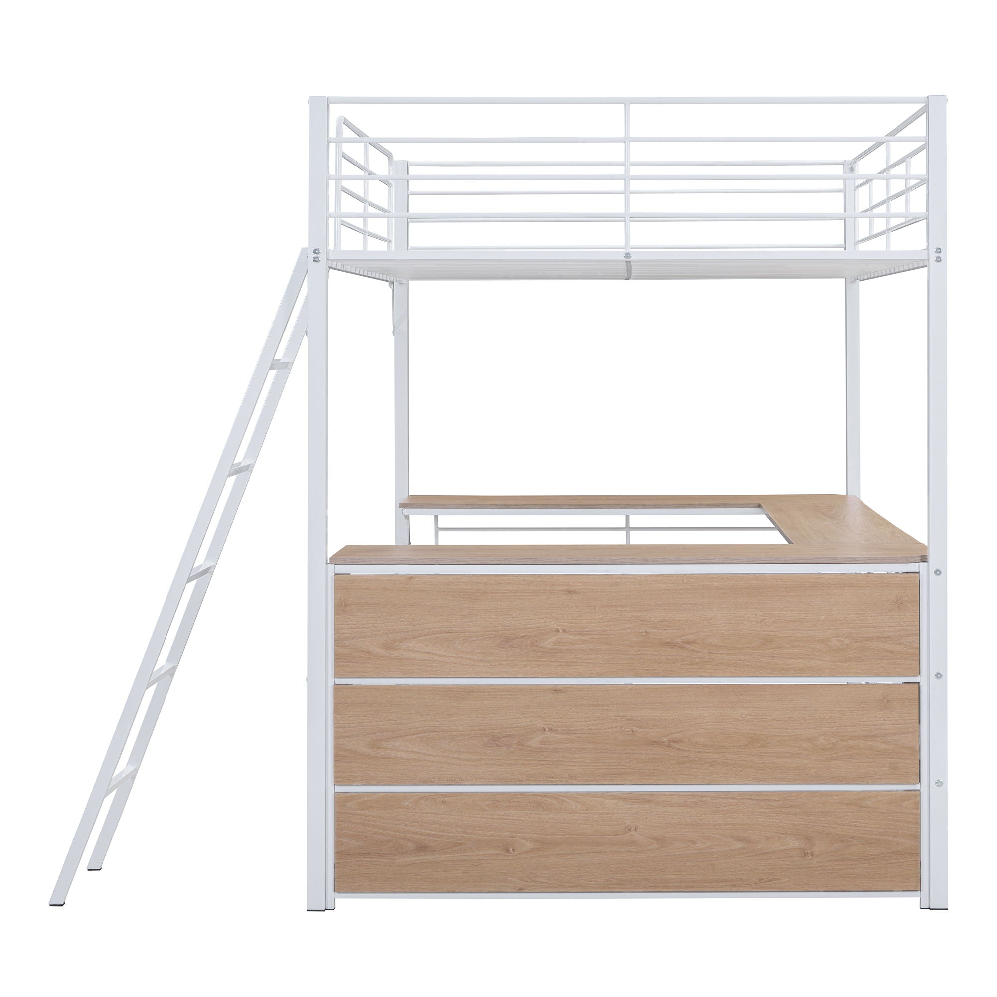 Loft Bed & 3 Layers Of Shelves And L-Shaped Desk