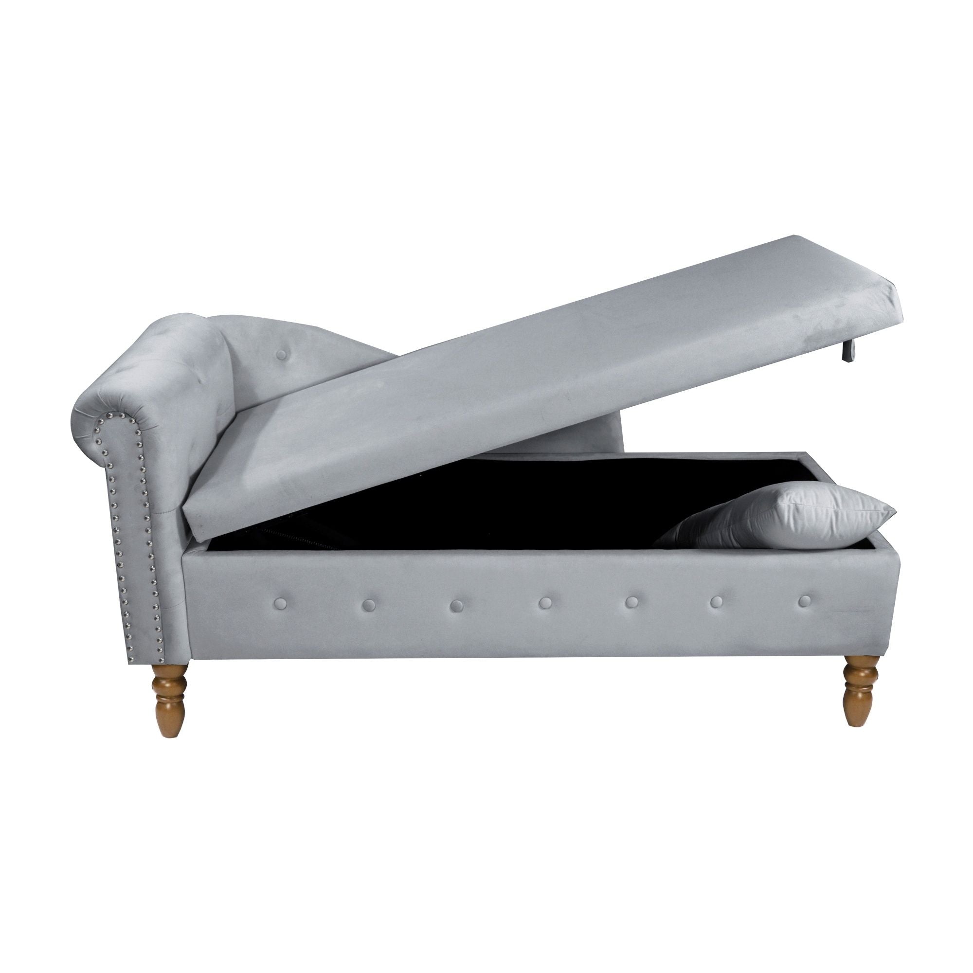 Chaise Lounge Indoor, Velvet Lounge Chair For Bedroom With Storage & Pillow, Modern Upholstered Rolled Arm Chase Lounge For Sleeping With Nailhead Trim For Living Room Bedroom Office