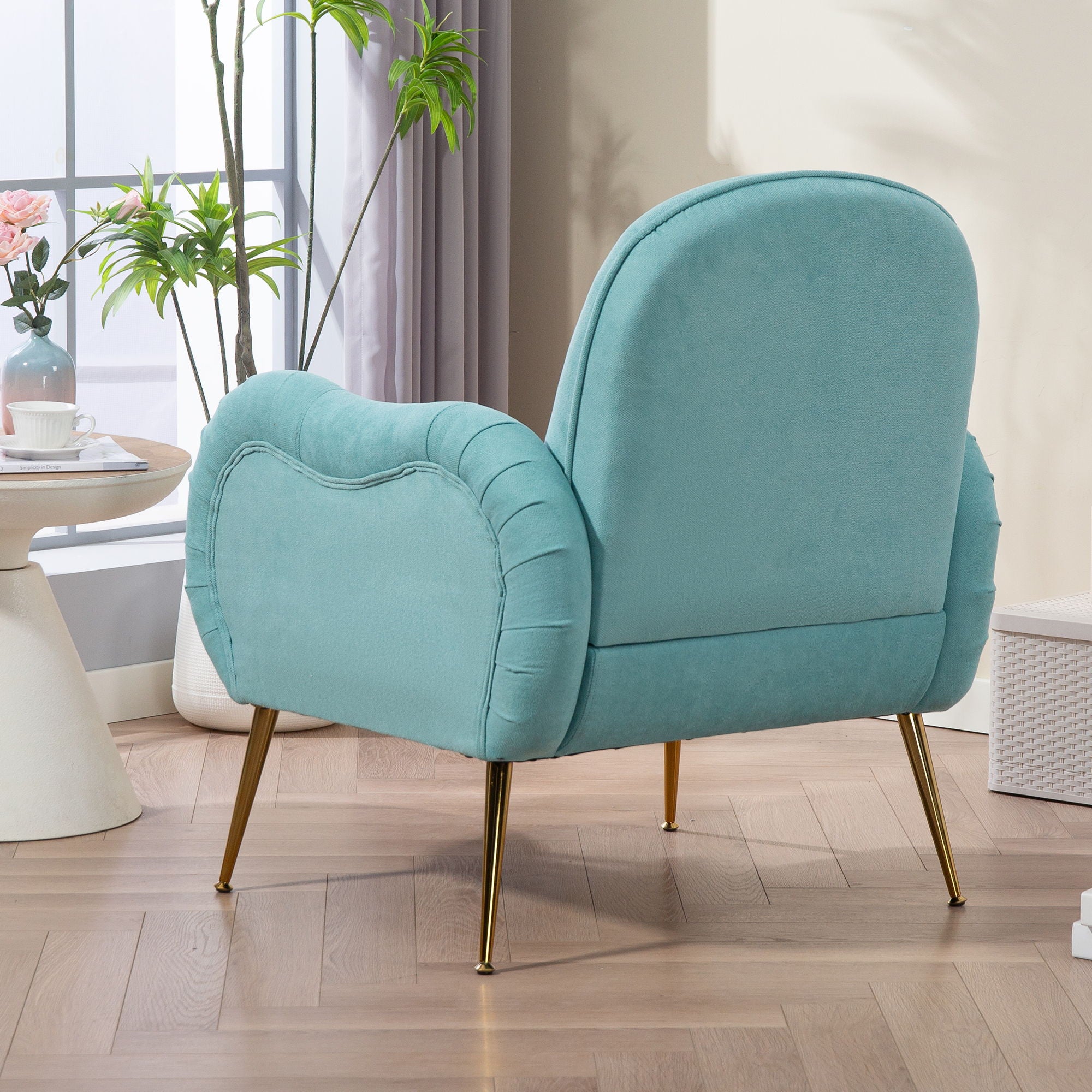 Modern Accent Chair With Metal Legs, Snowflake Fabric Armchair