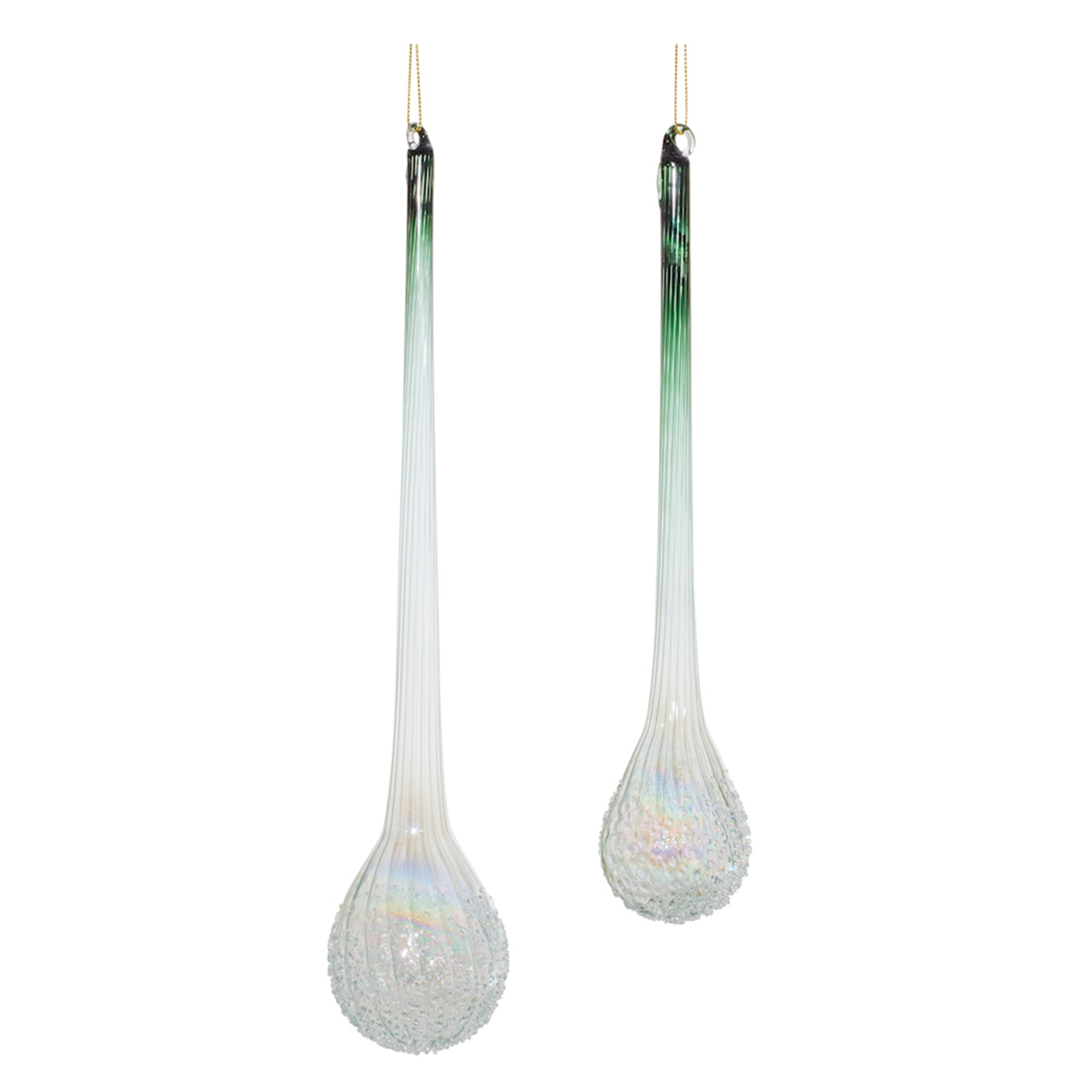 Green-Iridescent-Ribbed-Glass-Icicle-Drop-Ornament-(Set-of-12)-Christmas-Ornaments