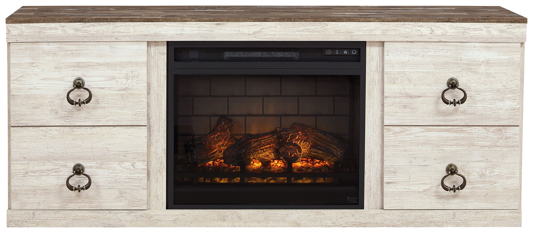 Willowton - 2 Pc. - TV Stand With Faux Firebrick Fireplace Insert - Whitewash