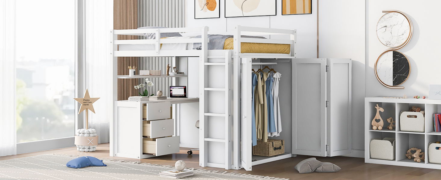 Loft Bed With Drawers, Desk, And Wardrobe