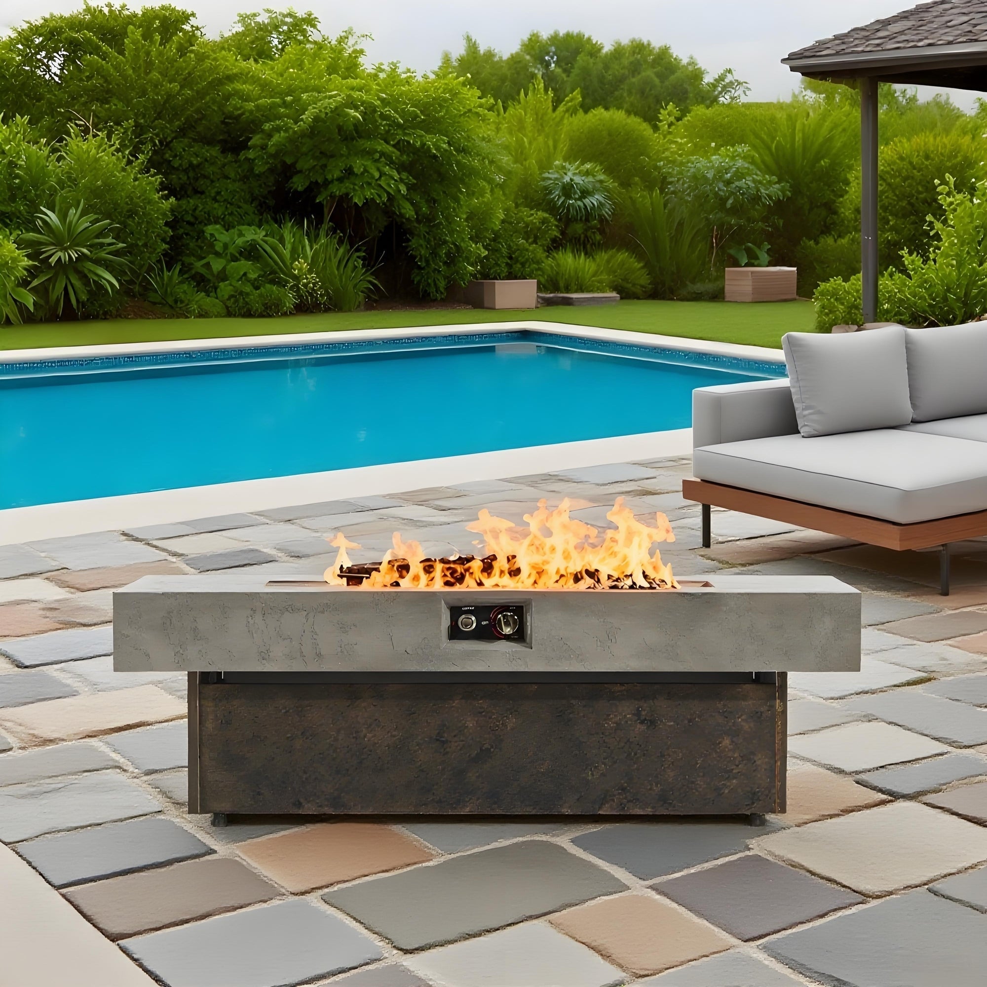 Tabletop Propane Fire Pits 55 x 23 in, 50,000 BTU Outdoor Firepit Table