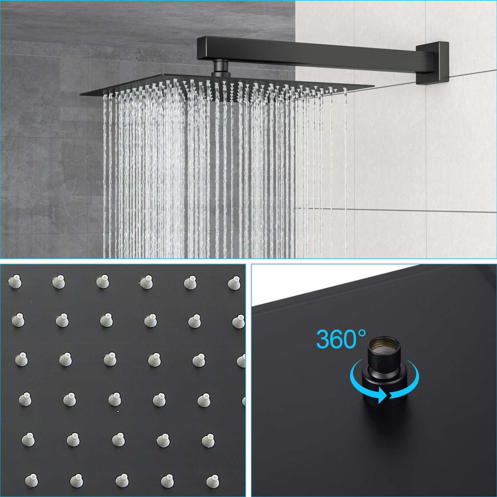 Dual Shower Head System With Square Rain Shower And Rough In Valve