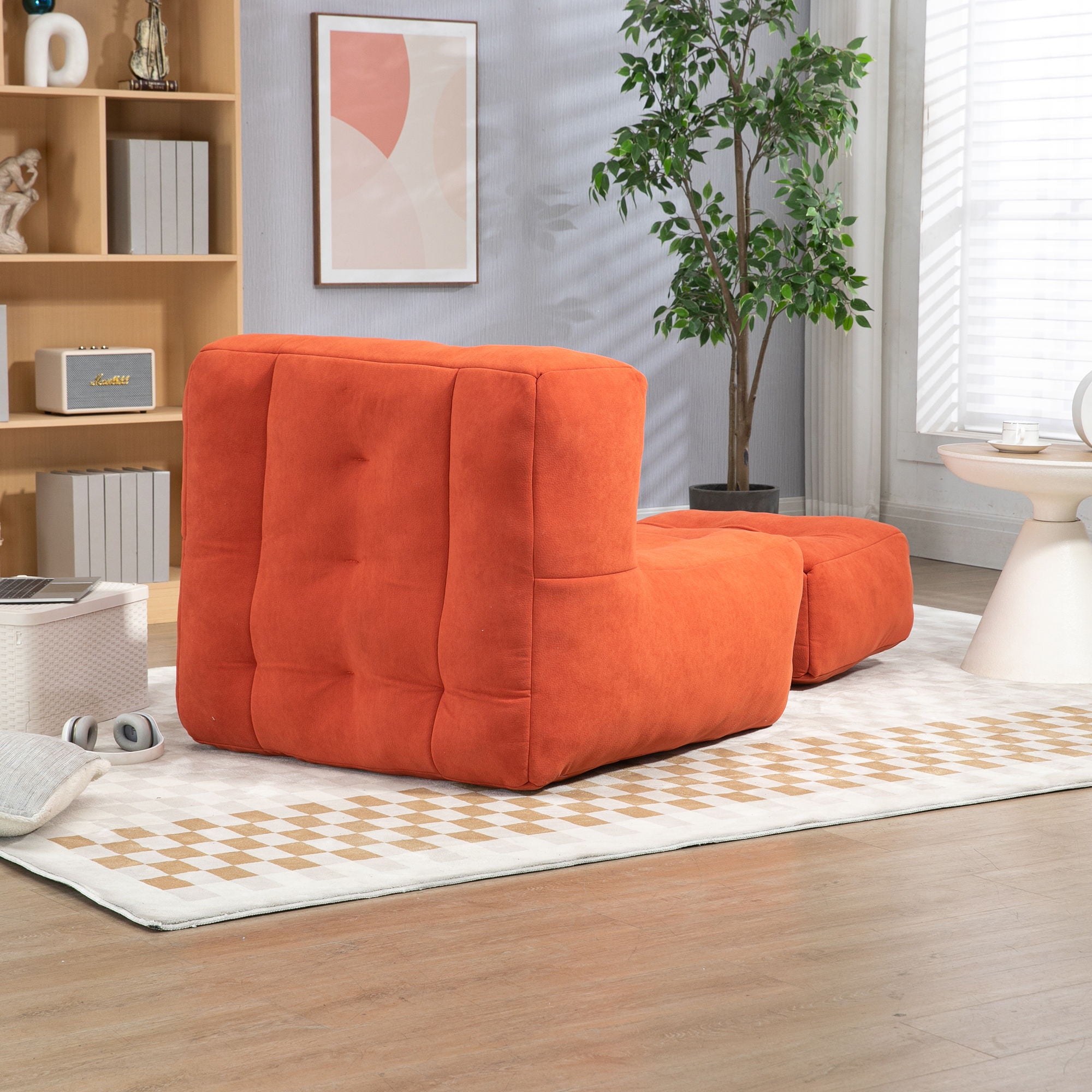 Modern Indoor Fluffy Bean Bag Chair With Memory Foam And Ottoman, Super Soft