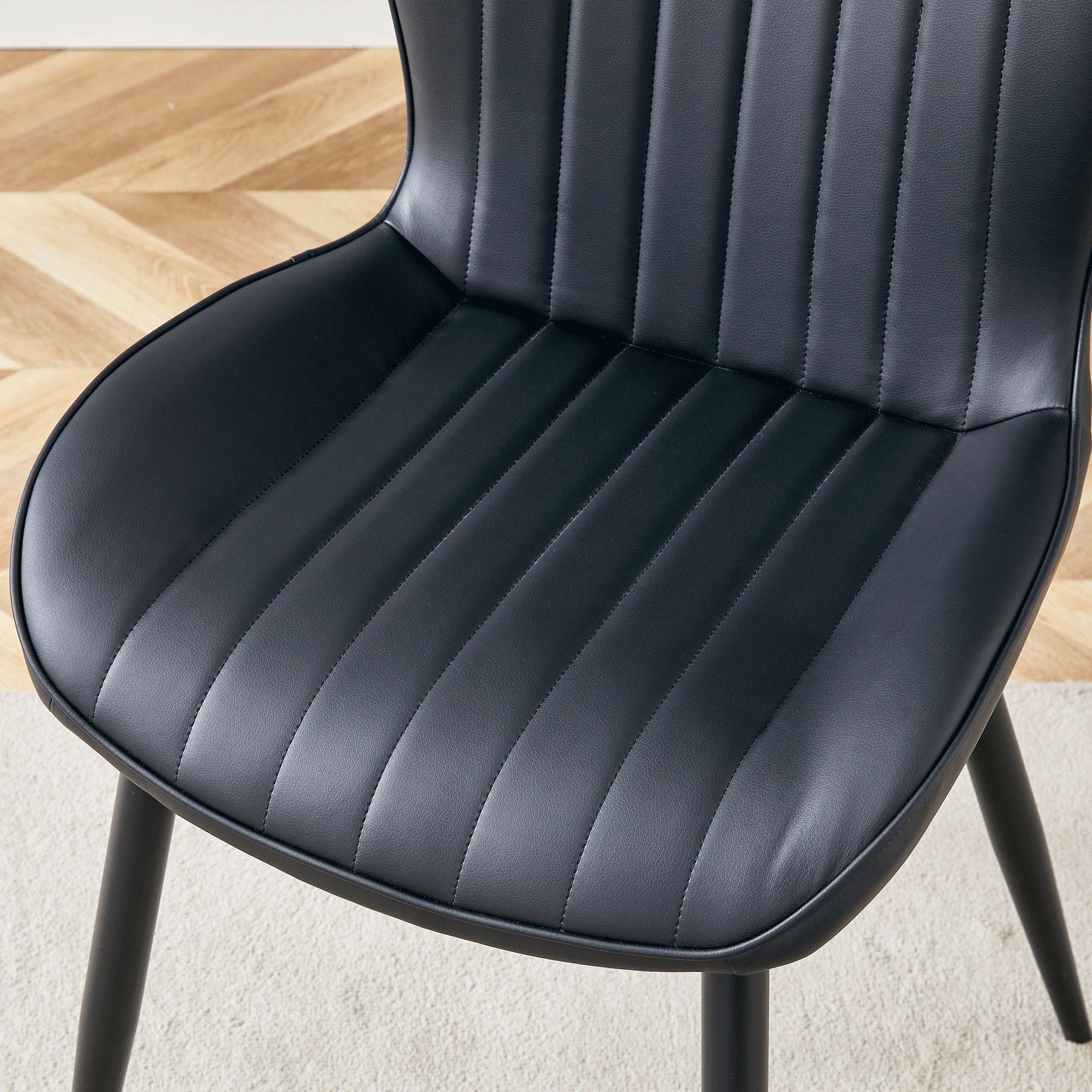 Minimalist Ergonomic Dining Chair (Set of 4) With Curved Cushions And Metal Frame - Black