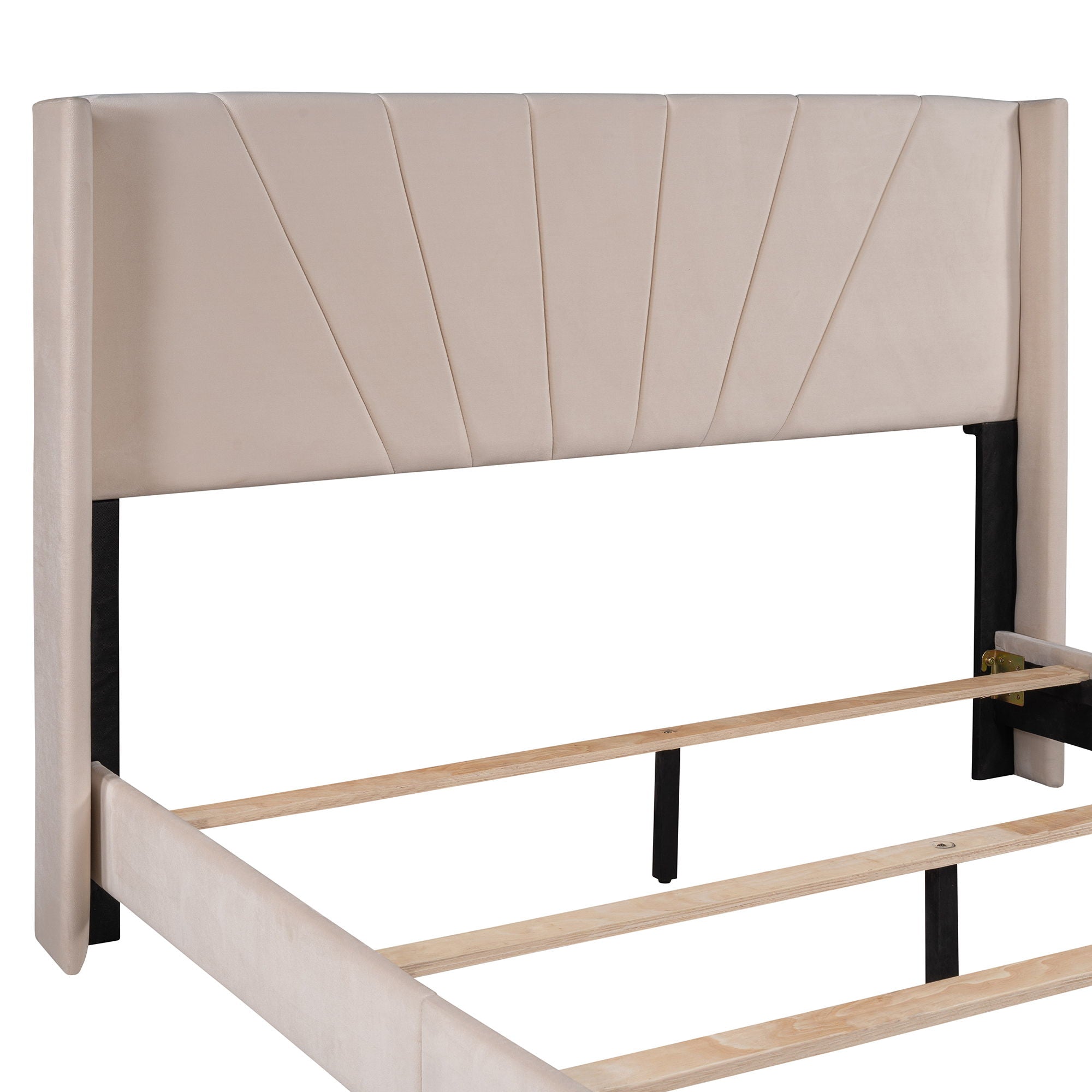 Velvet Upholstered Platform Bed, Box Spring Needed