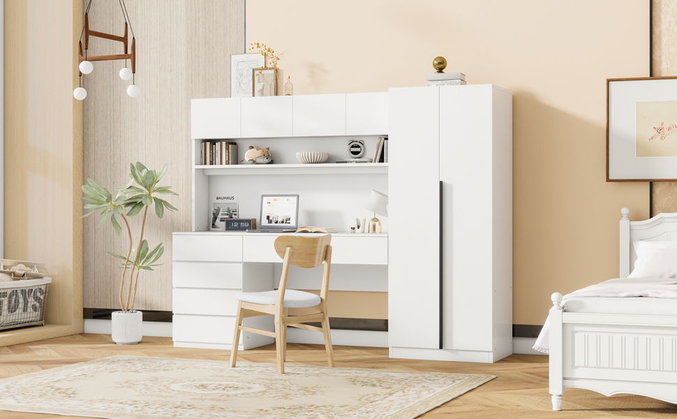 2 Door Storage Desk Wardrobe For Bedroom With Shelves And Drawers