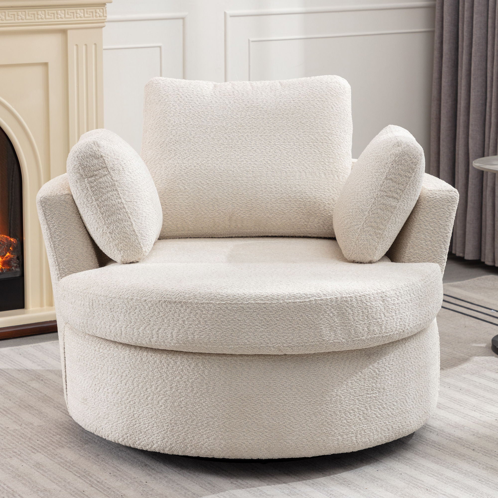 Oversize Round Swivel Chair Cozy Club 360 Degrees Swivel Sofa With 3 Pillows Chenille Fabric For Living Room