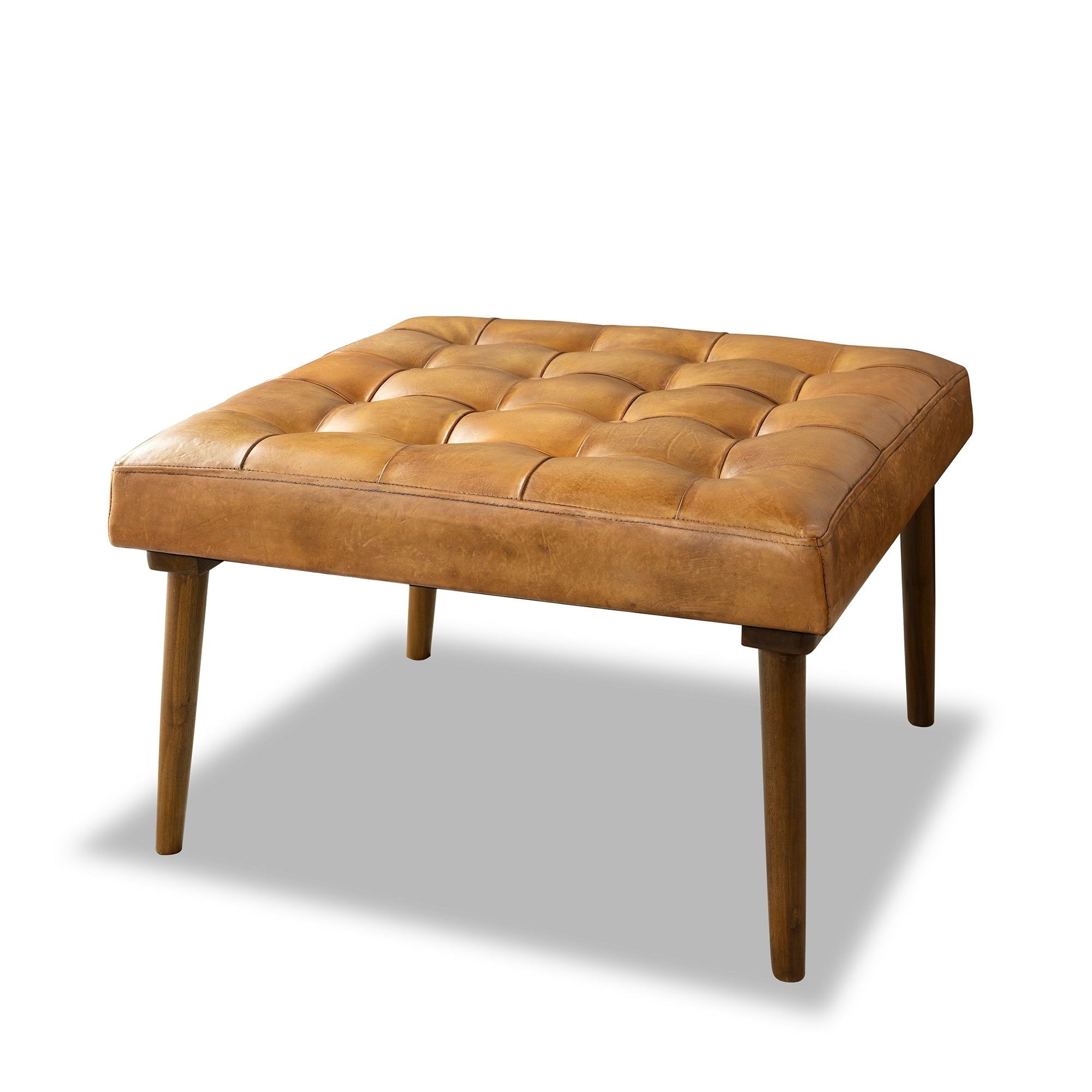 Mark - Tufted Square Genuine Leather Upholstered Ottoman
