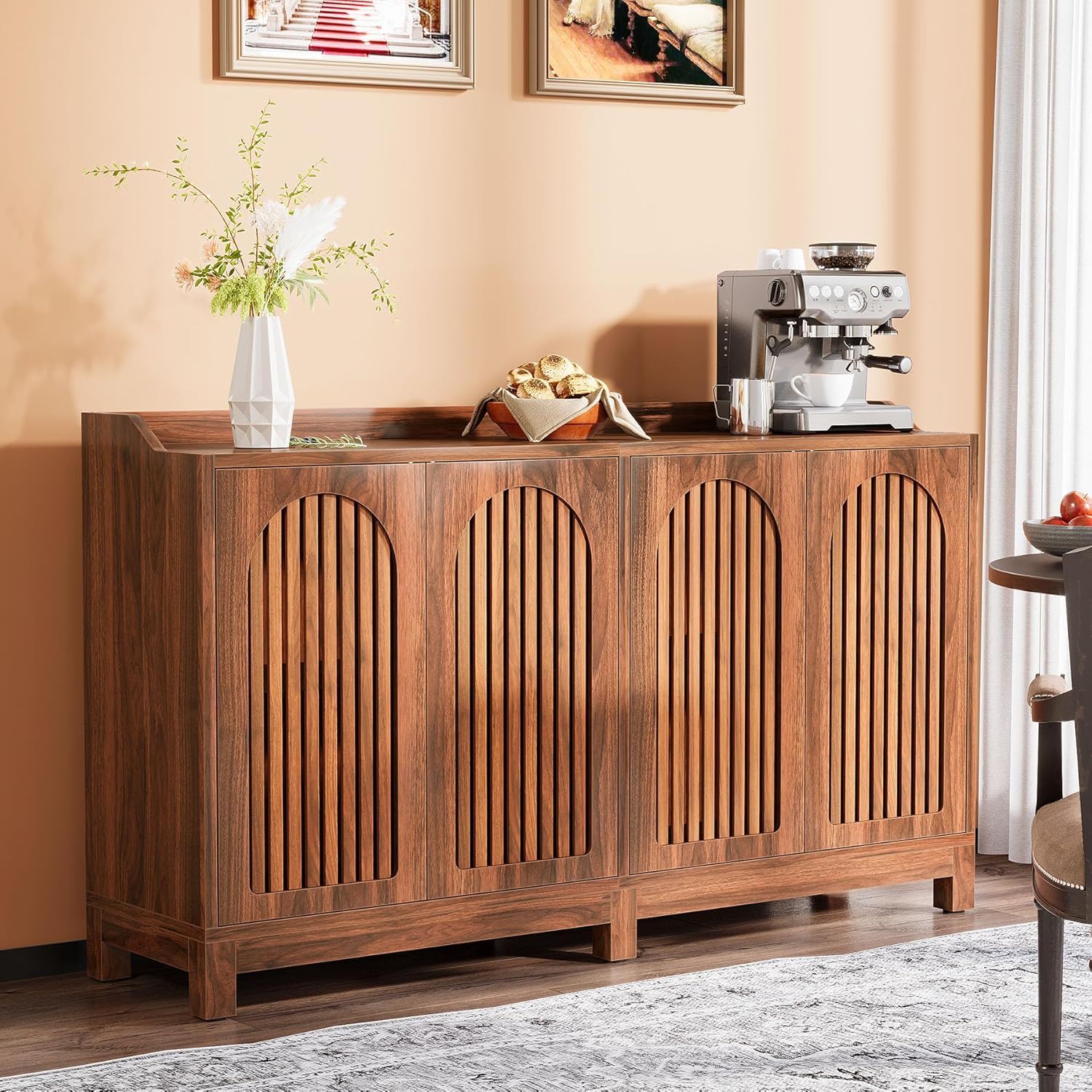 Sideboard Buffet Cabinet With 4 Doors & Shelves, Credenza Table For Dining Room - Brown