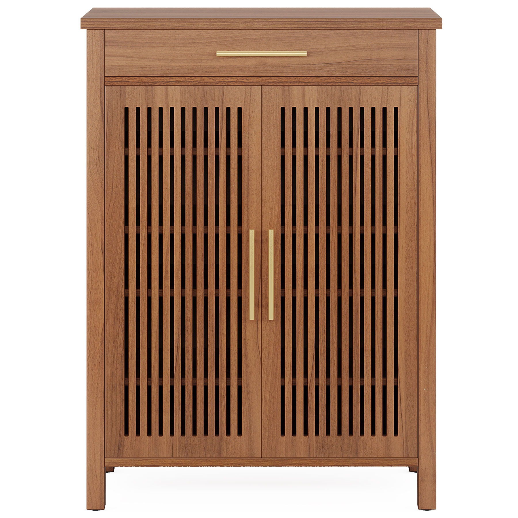 5 Tier Shoe Cabinet With Louvered Doors And Drawer, Freestanding Organizer With Adjustable Shelves For Entryway - Brown