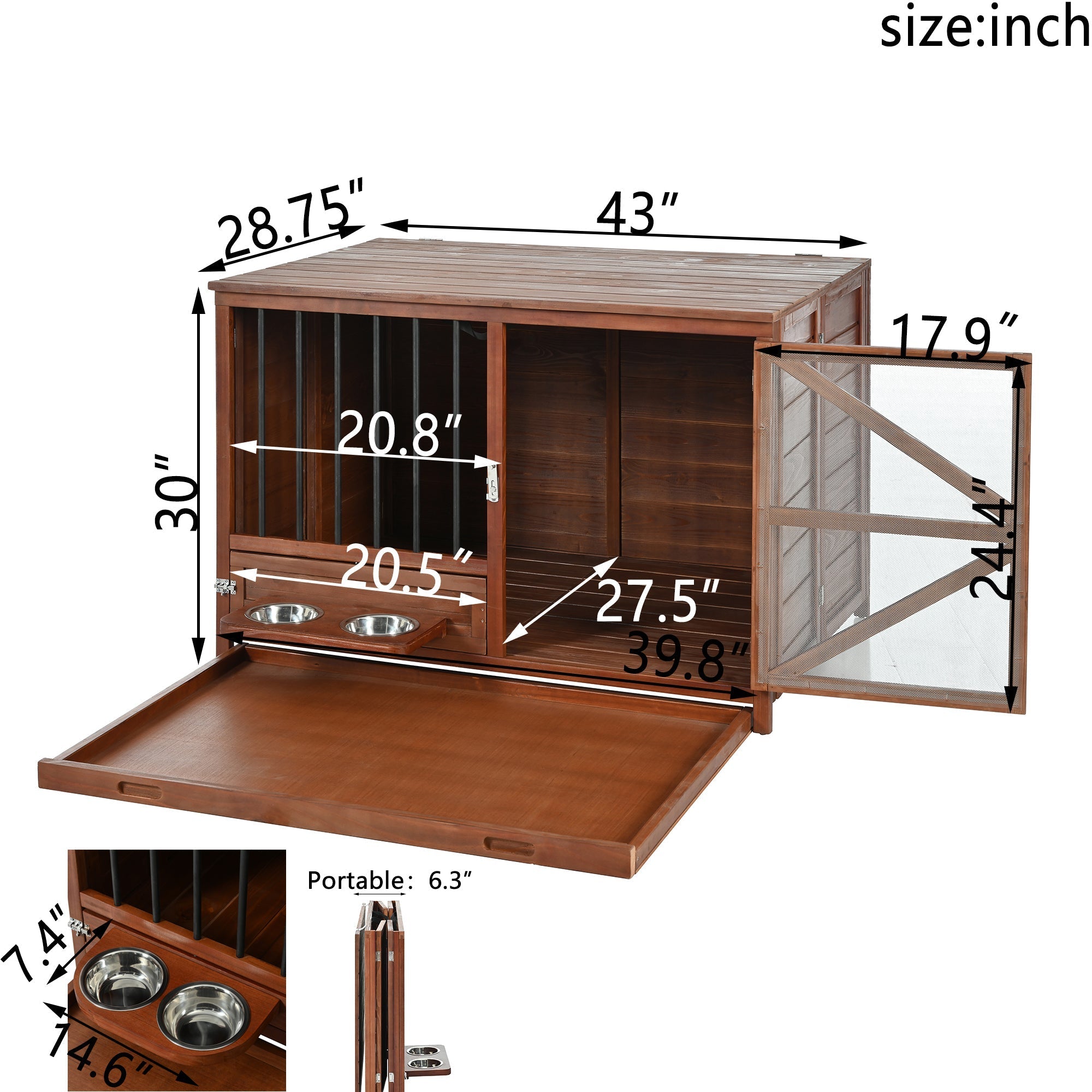 43" Solid Wood Dog Crate Furniture Foldable Indoor Kennel