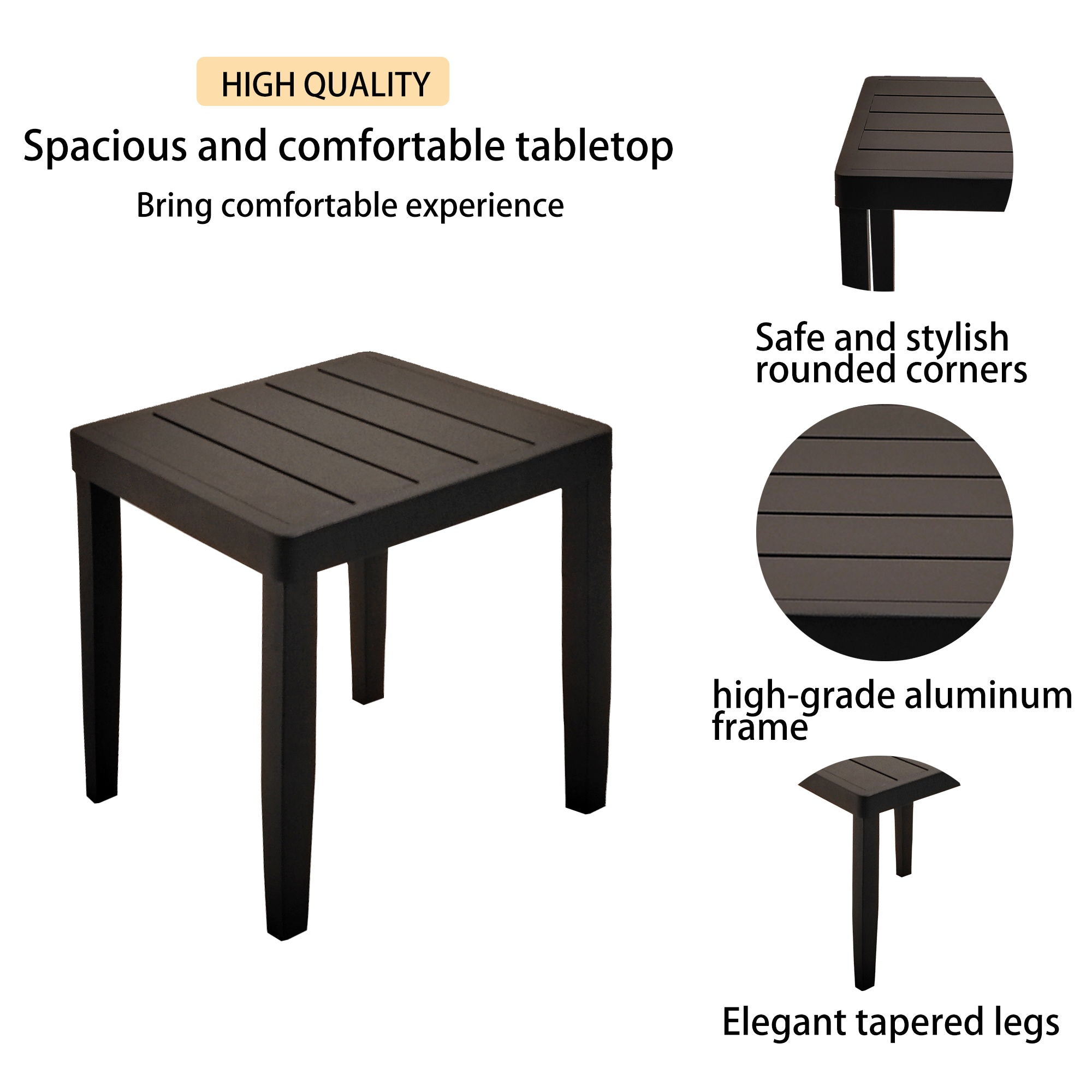 3 Piece Outdoor Patio Lounge Set, 2 Chaise & 1 End Table With Modern Tapered Feet, Pneumatic Adjustable Backrest, Wheels, Sunbrella Cushion - Ember Black / Blue
